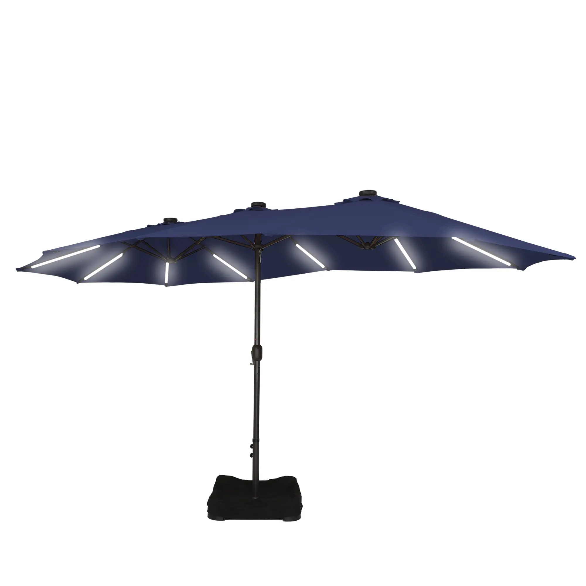 15ft Double-Sided Outdoor Umbrella with Solar String Lights & Base