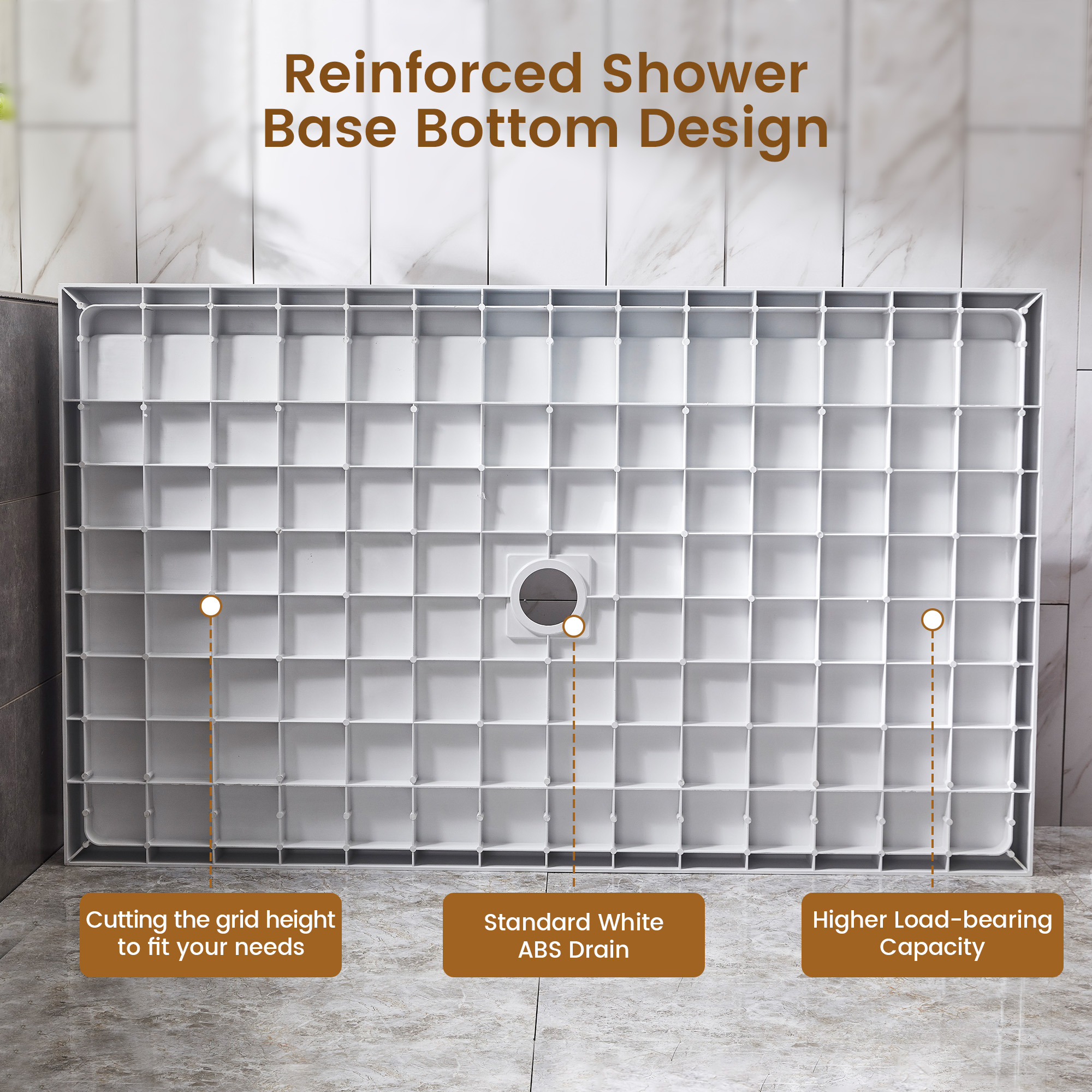 Rectangle Solid Surface White Shower Pan Base with Center Drain