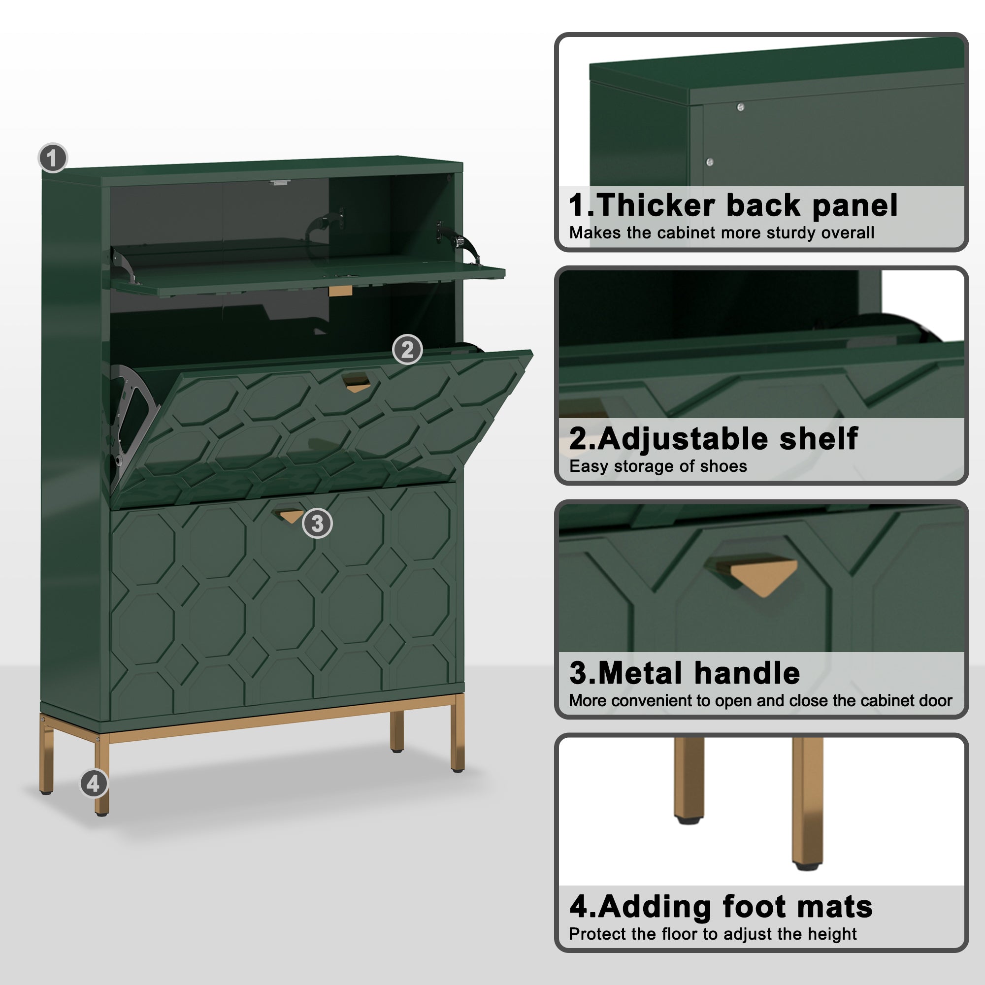 Boyel Living 46.5 in.H x 31.5 in.W White Shoe Storage Cabinet with Drawers and Golden Handle