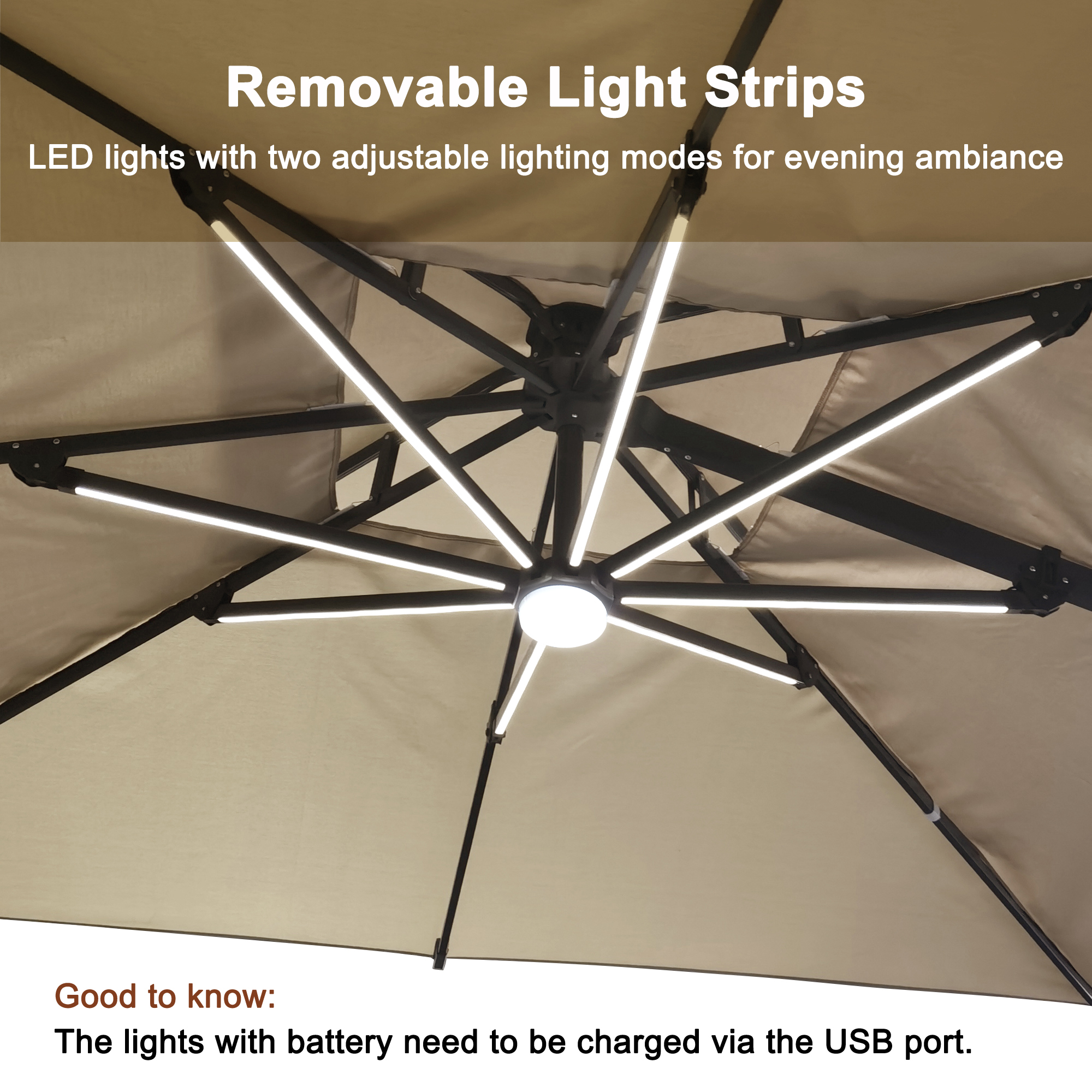 13-Ft Aluminum Patio Cantilever Umbrella with Base and Removable Lights