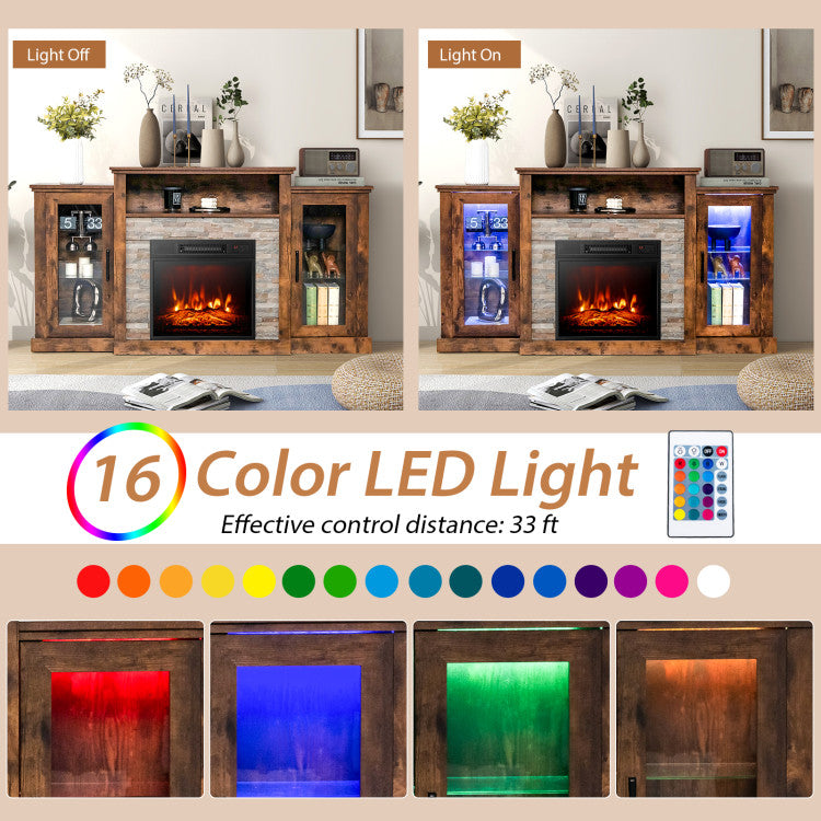 Electric Fireplace TV Stand with 16-Color Led Lights for TVs up to 65 Inch