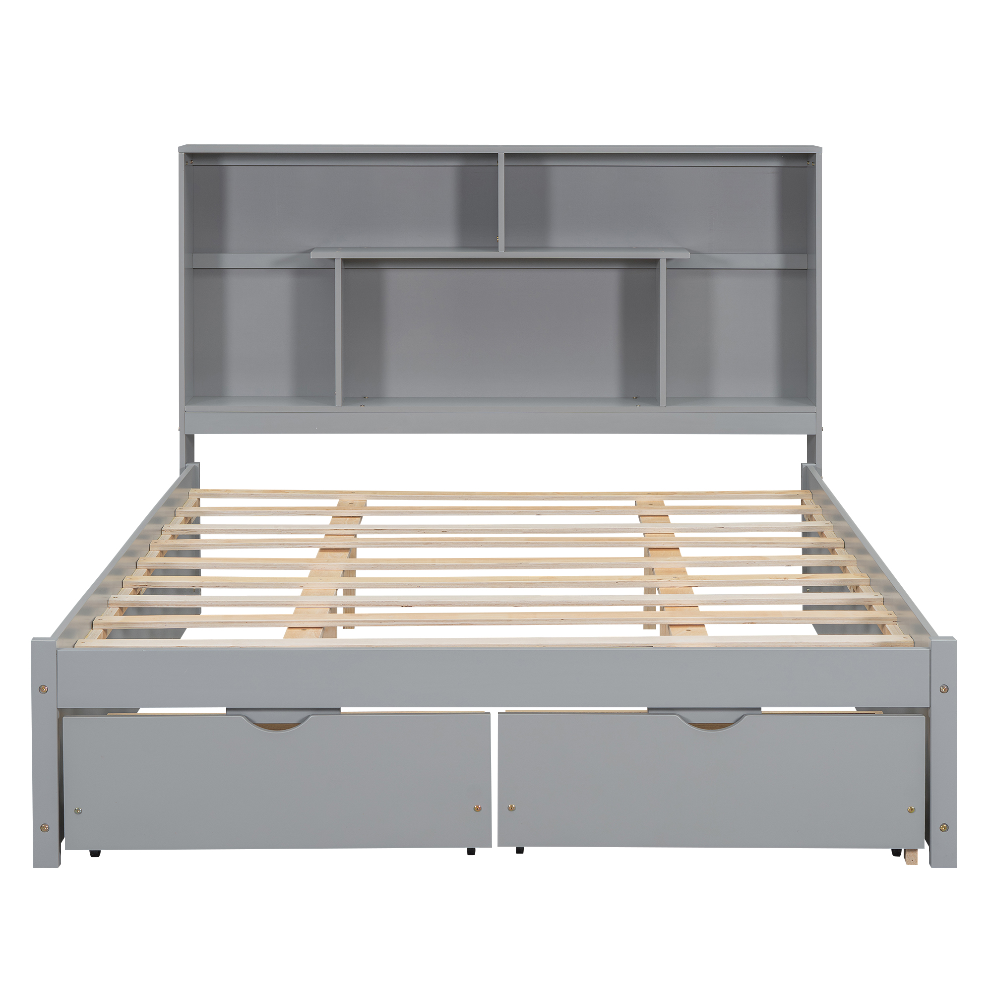 Full/Queen Size Platform Bed with Storage Headboard and 2 Drawers, Gray/White