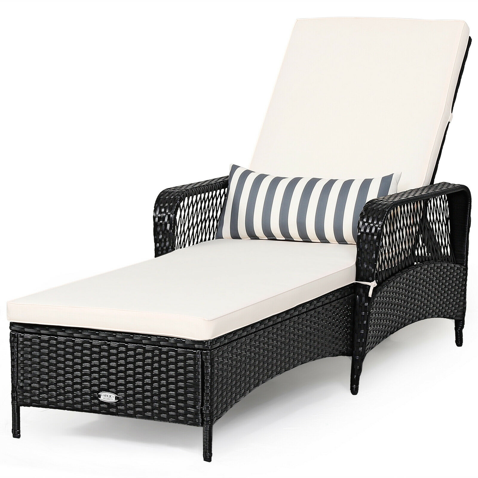 Mondawe PE Rattan Armrest Chaise Lounge Chair with Adjustable Pillow-Mondawe