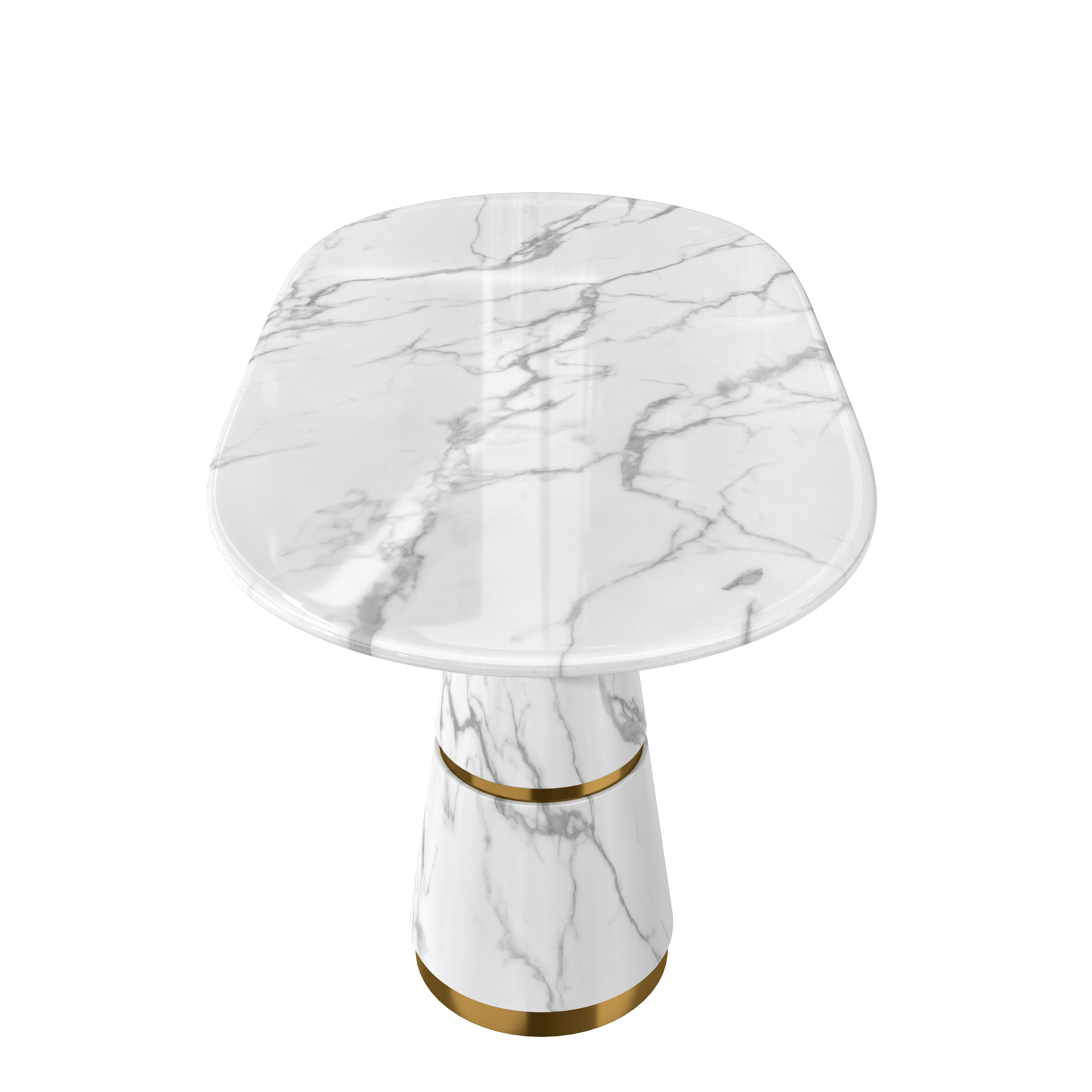 White Marble Top 70 in. W Conical Base Column Dining Table Seats-6 with Adjustable Foot Nails