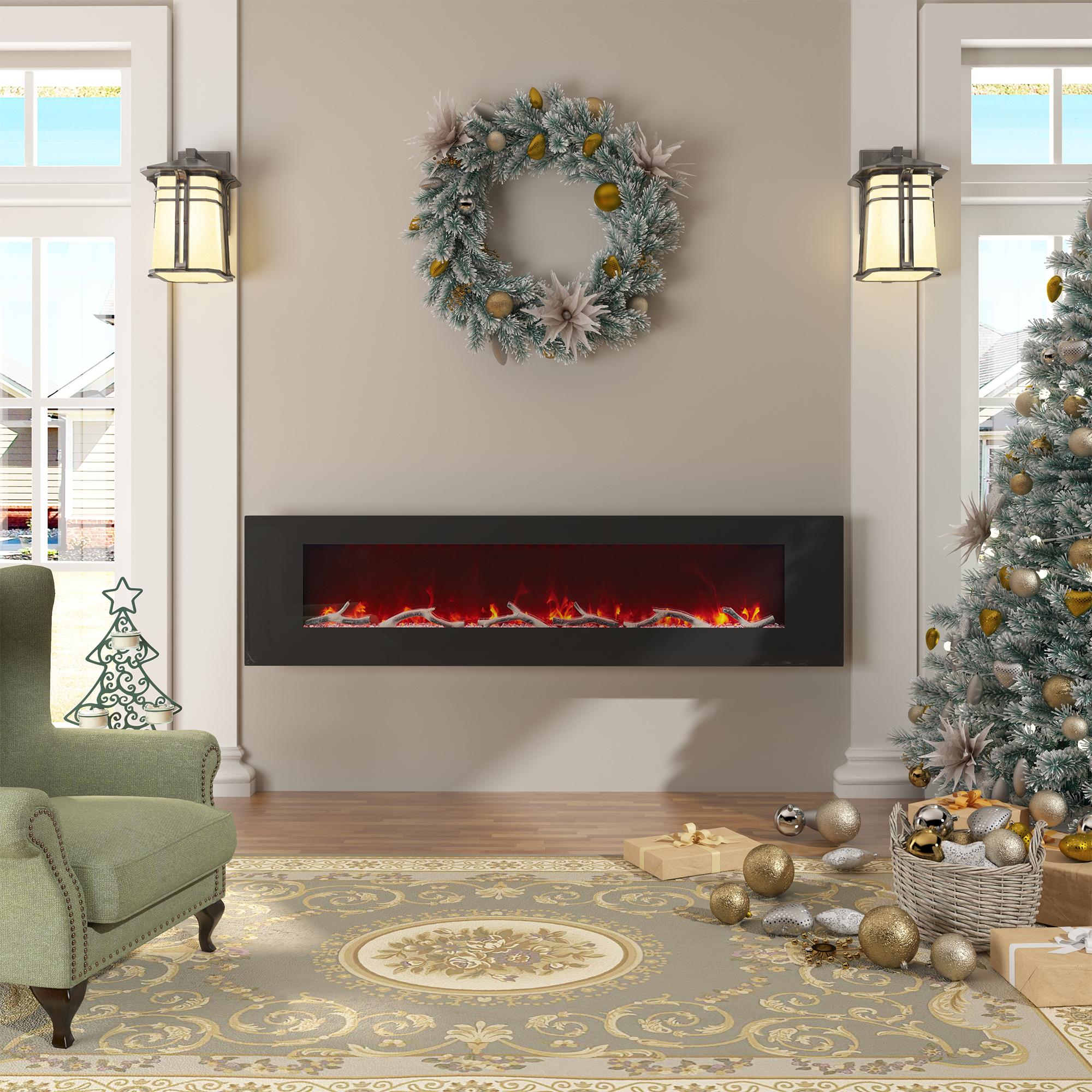 5120 BTU 42/50/60/72 in. Wall-Mounted Black Electric Fireplace Insert with 2-Speaker Stereo Sound