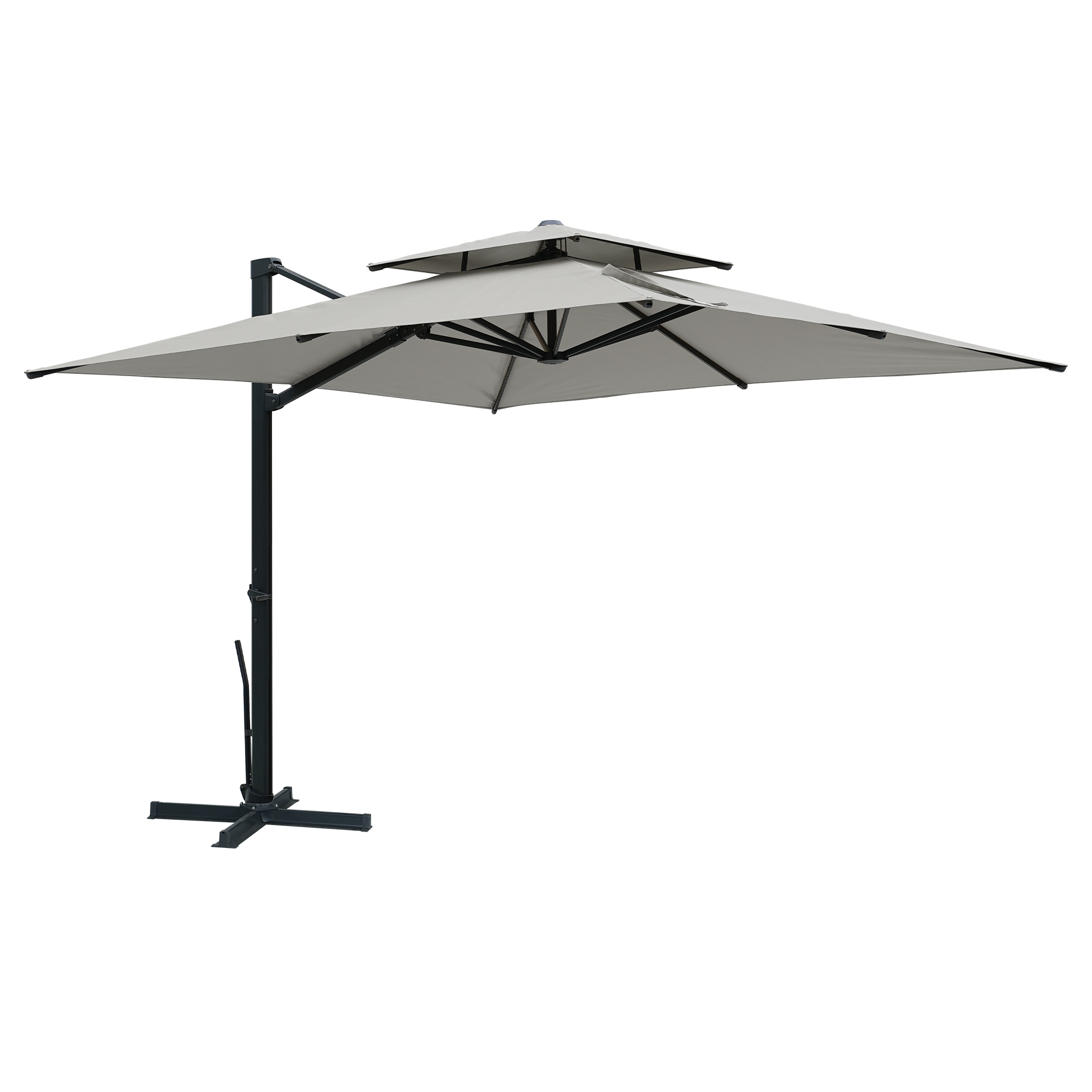 Aluminum Cantilever Patio Umbrella with Tilt Function, Removable Light Bar, and Base Included