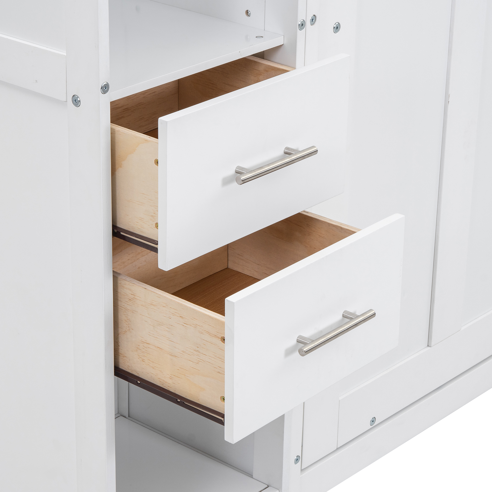 Full/Twin Size Murphy Bed with Lockers and Wardrobes, With installation video, White 