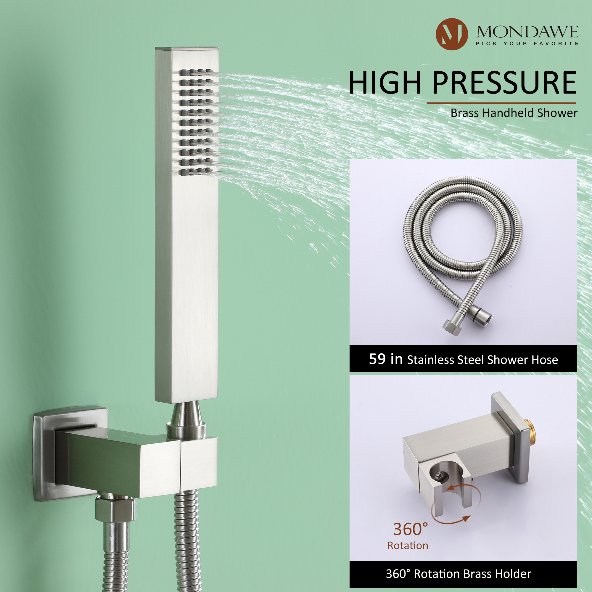 Mondawe 10 Inch Square Bathroom Shower Set(black, chrome, gold, nickel,  gun black)-Mondawe