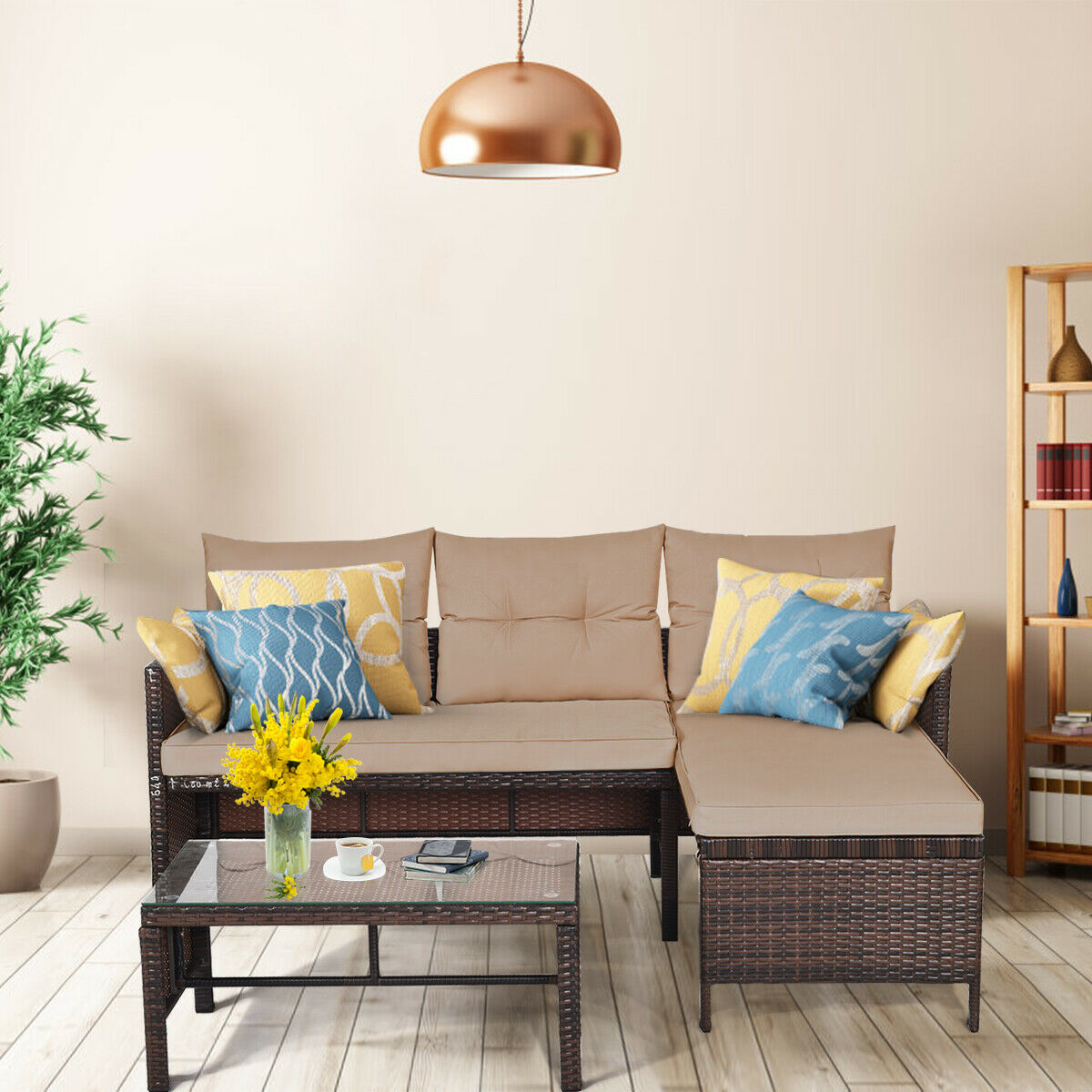 Mondawe 3 Piece Patio Wicker Rattan Sofa Set-Mondawe