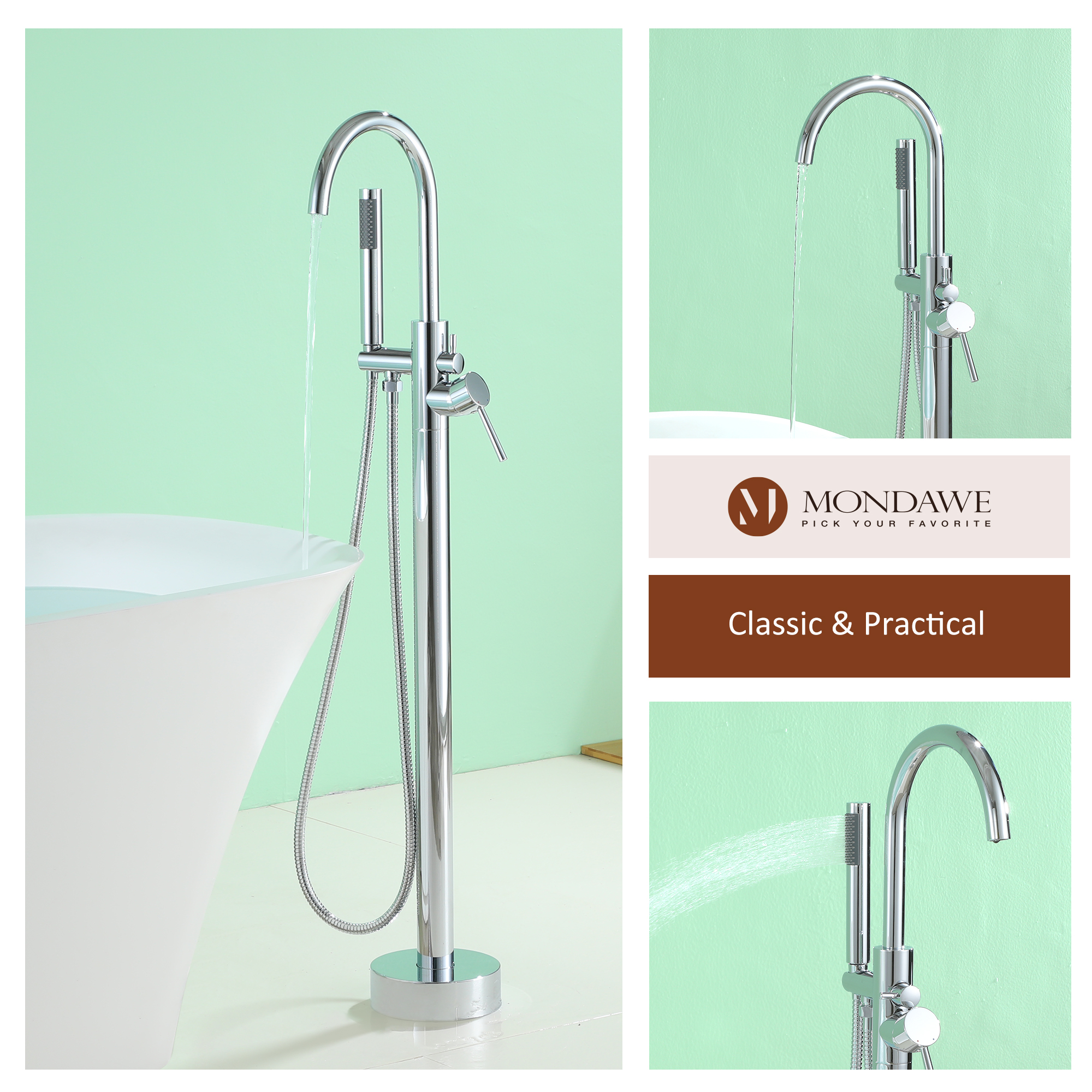 Mondawe Chrome Freestanding Bathtub Faucet-Mondawe
