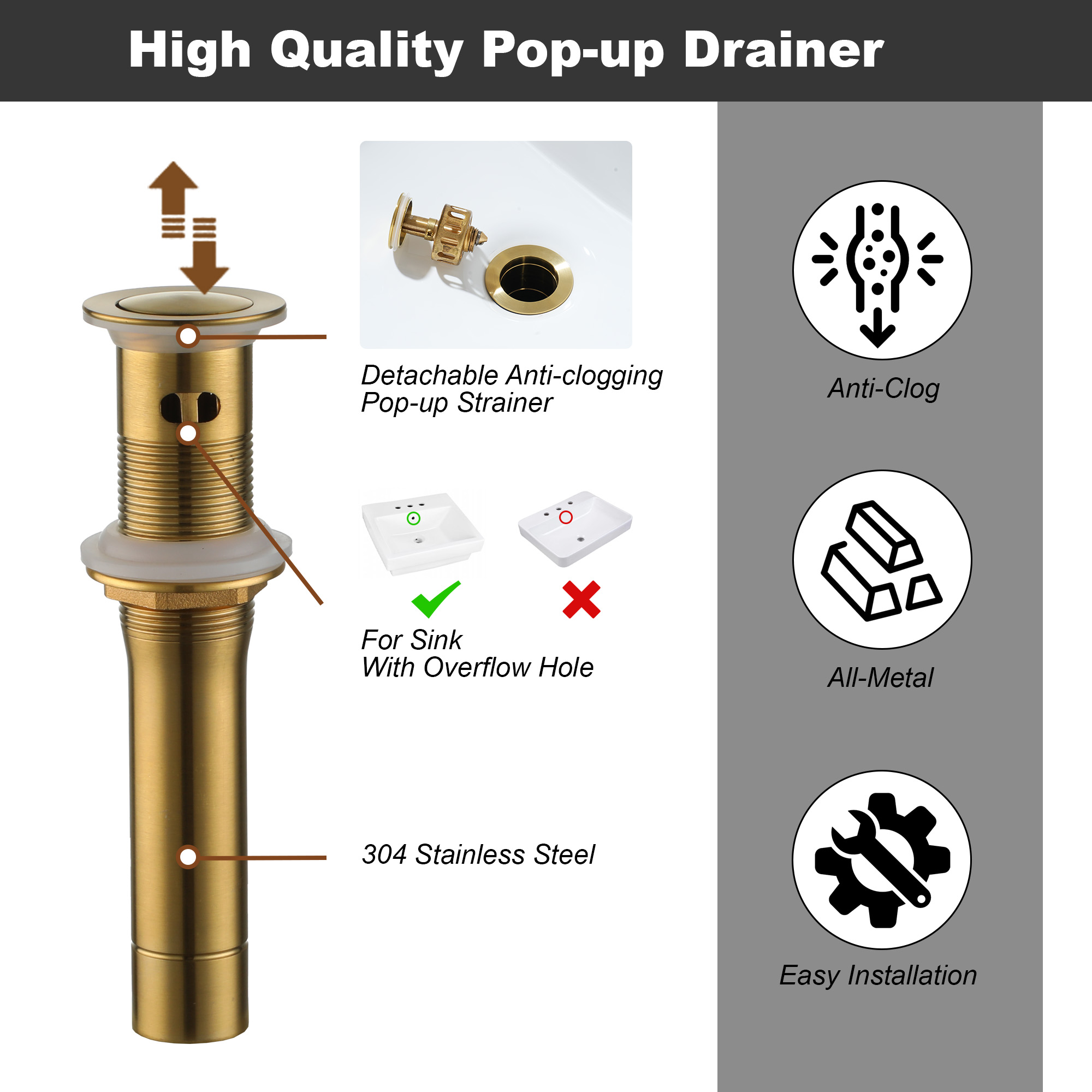4 in. Centerset 2-Handle Waterfall Spout Mid Arc Lavatory Bathroom Faucet with Pop-Up Drain Kit in Brushed Gold/Matte Black