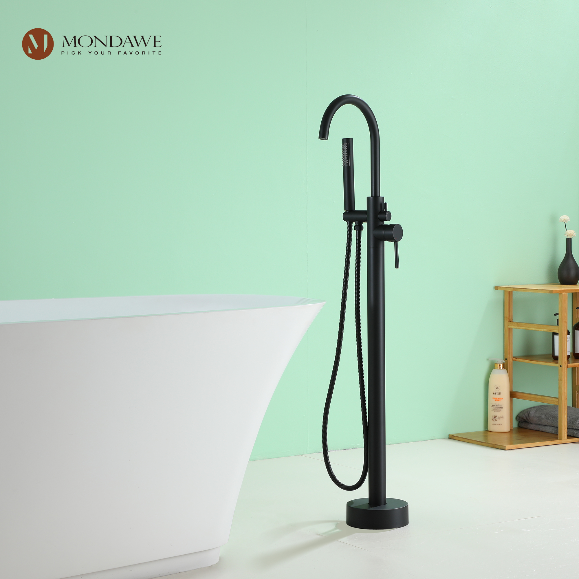 Mondawe Freestanding Shower Head For Matte Black Bathtub Faucet With Solid Brass Body-Mondawe