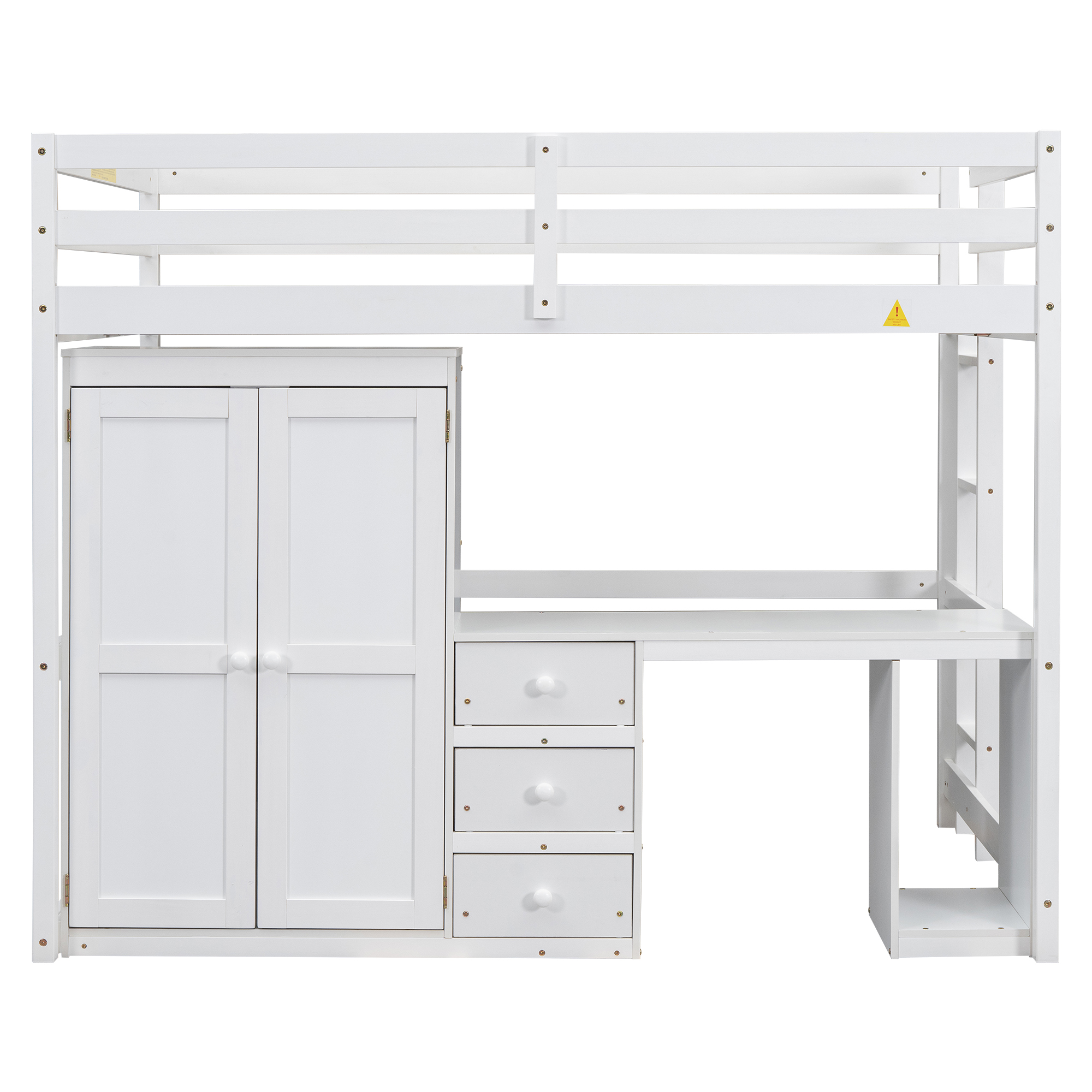 Full/Twin Size Loft Bed with Wardrobe, Desk and Storage Drawers, Gray/White