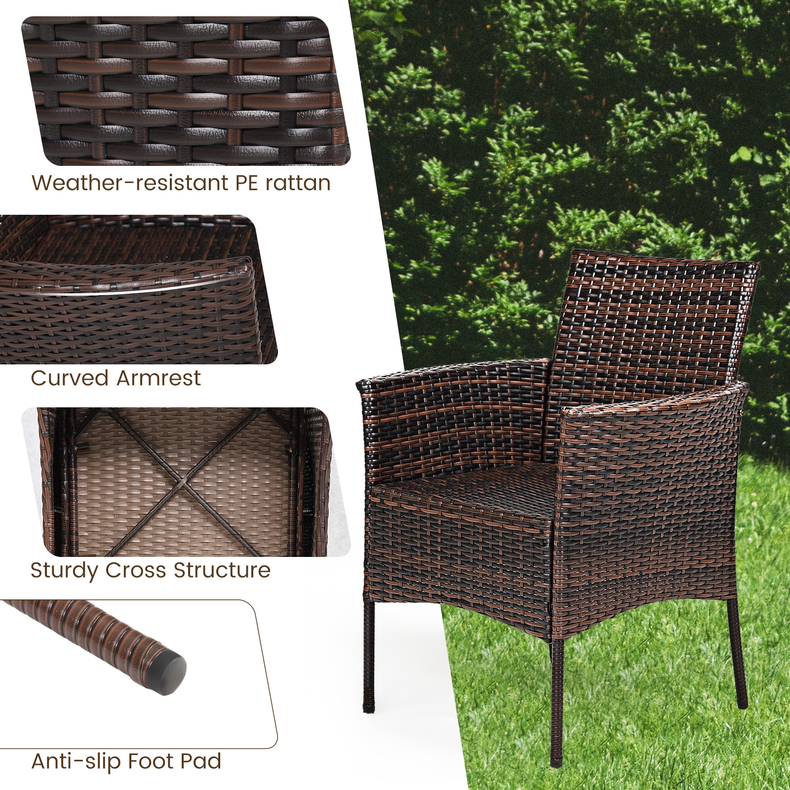 Mondawe 2 Pieces Outdoor PE Rattan Armchairs with Removable Cushions-Mondawe