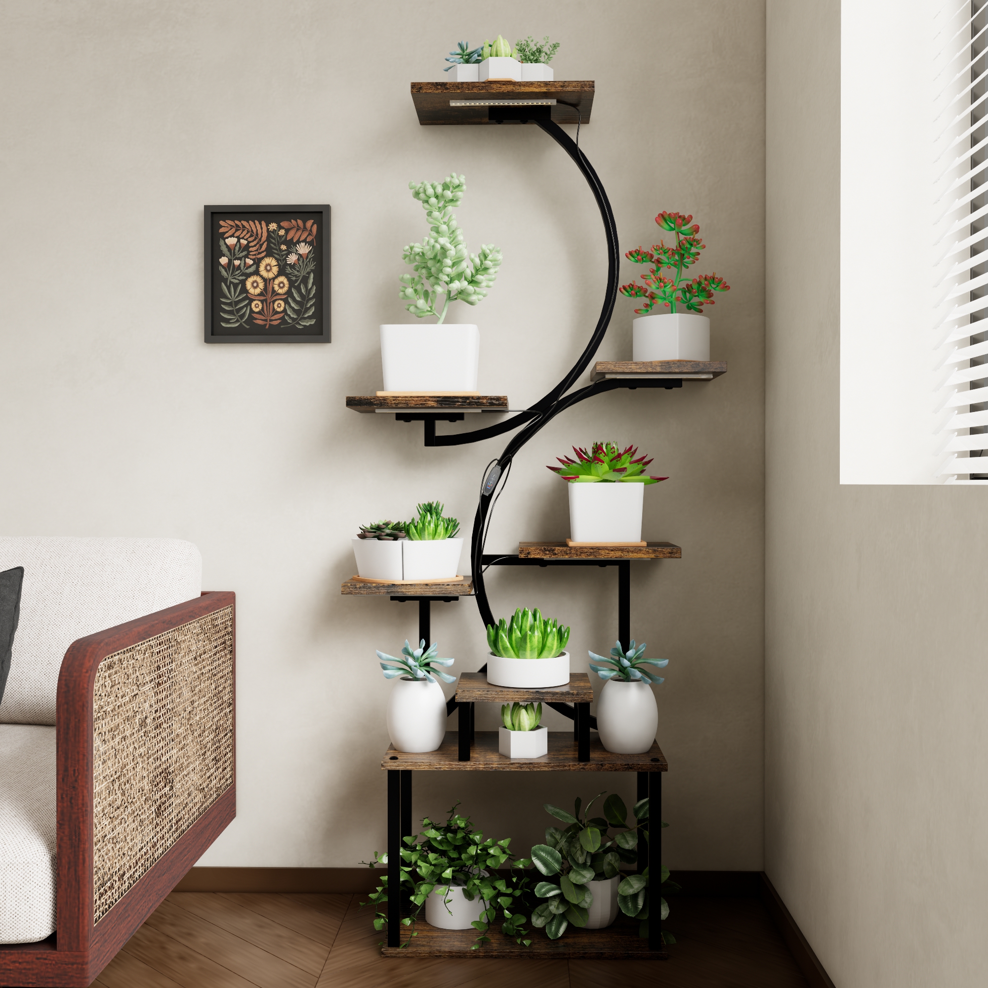 8-Tiered Indoor Plant Stand with 5 Grow Lights, 10-Level Stepless Dimming, Durable Thickened Metal Steel Pipe (0.8mm) for Living Room, Garden 