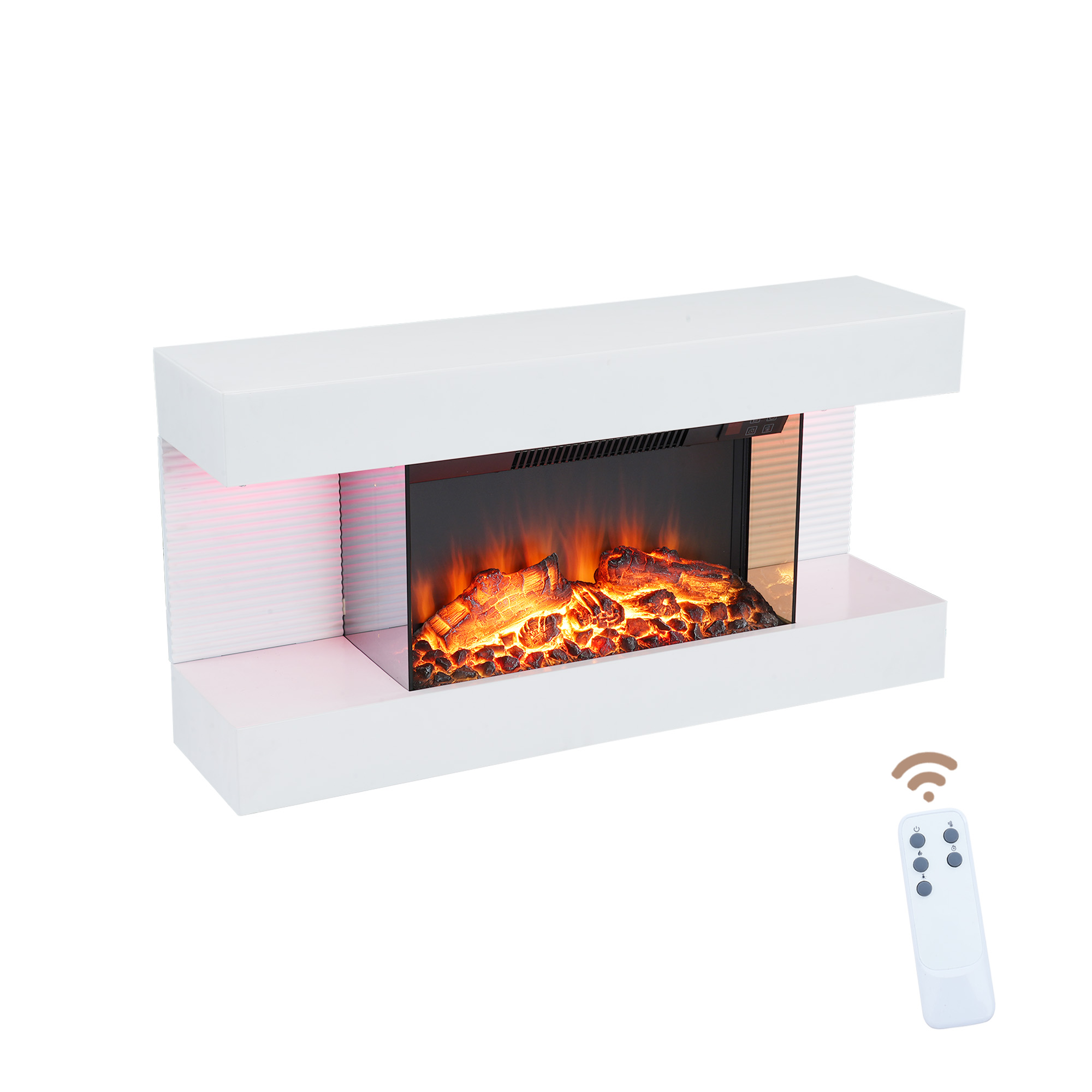 32-inch Wall Mounted Hanging Electric Fireplace with Remote Control in Black