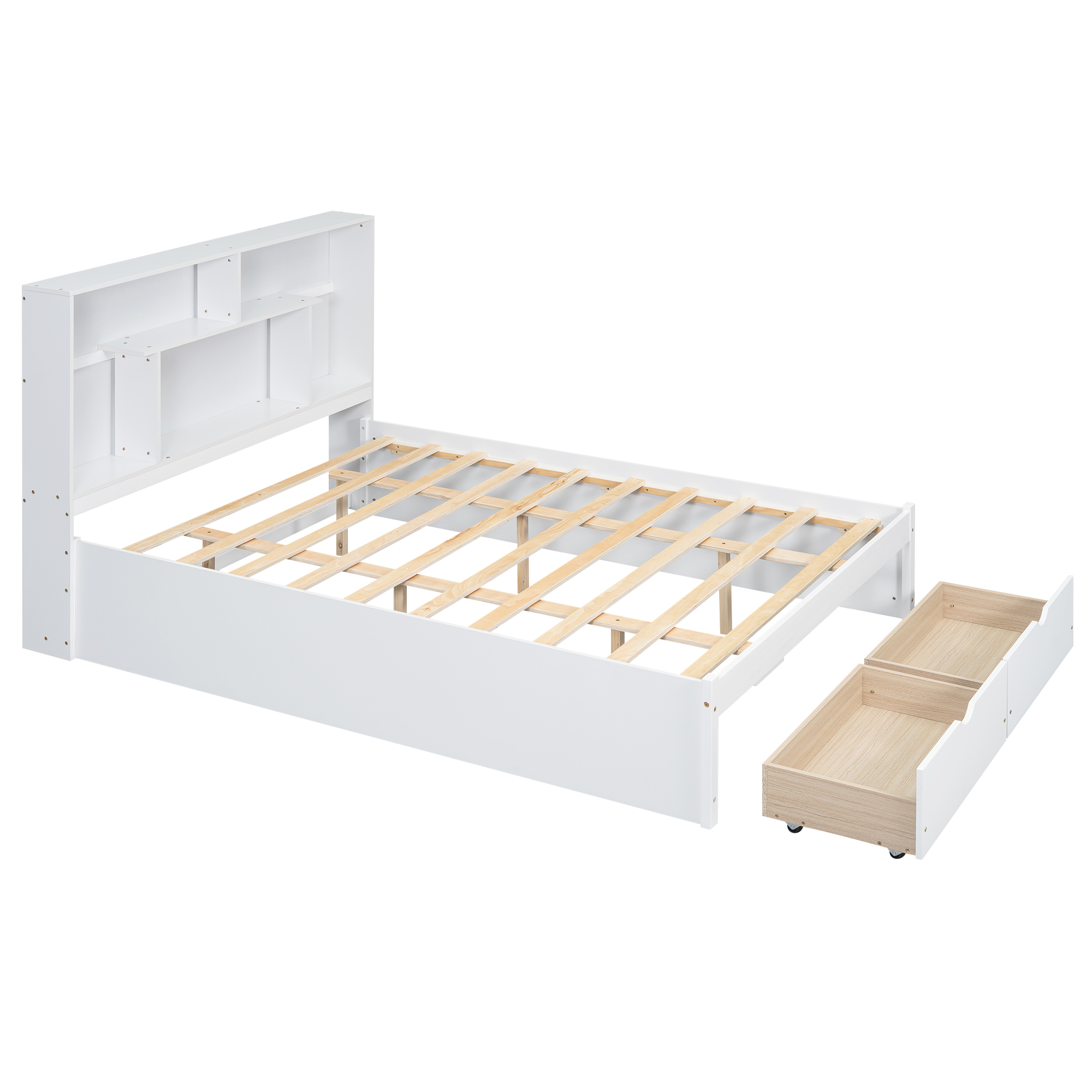Full/Queen Size Platform Bed with Storage Headboard and 2 Drawers, Gray/White