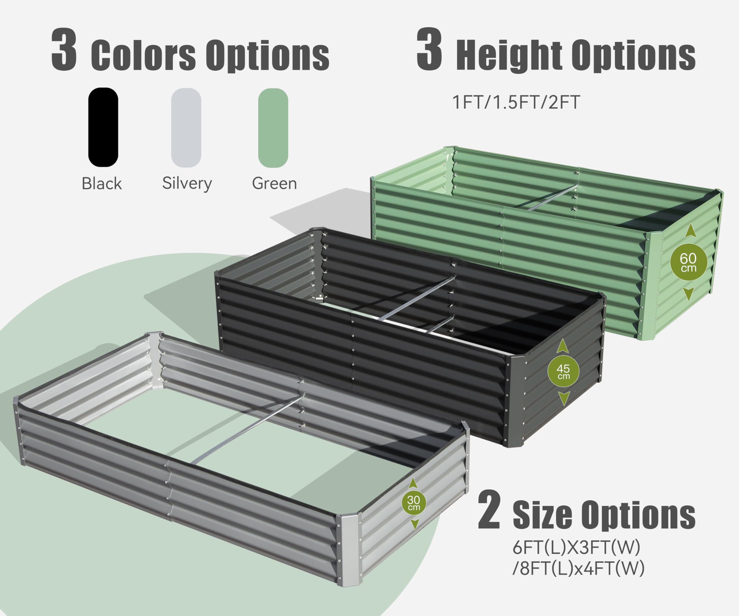 8x4x1.5 ft Galvanized Raised Garden Bed, Outdoor Planter Garden Boxes Large Metal Planter Box for Gardening Vegetables Fruits Flowers, Silver/Green/Gray