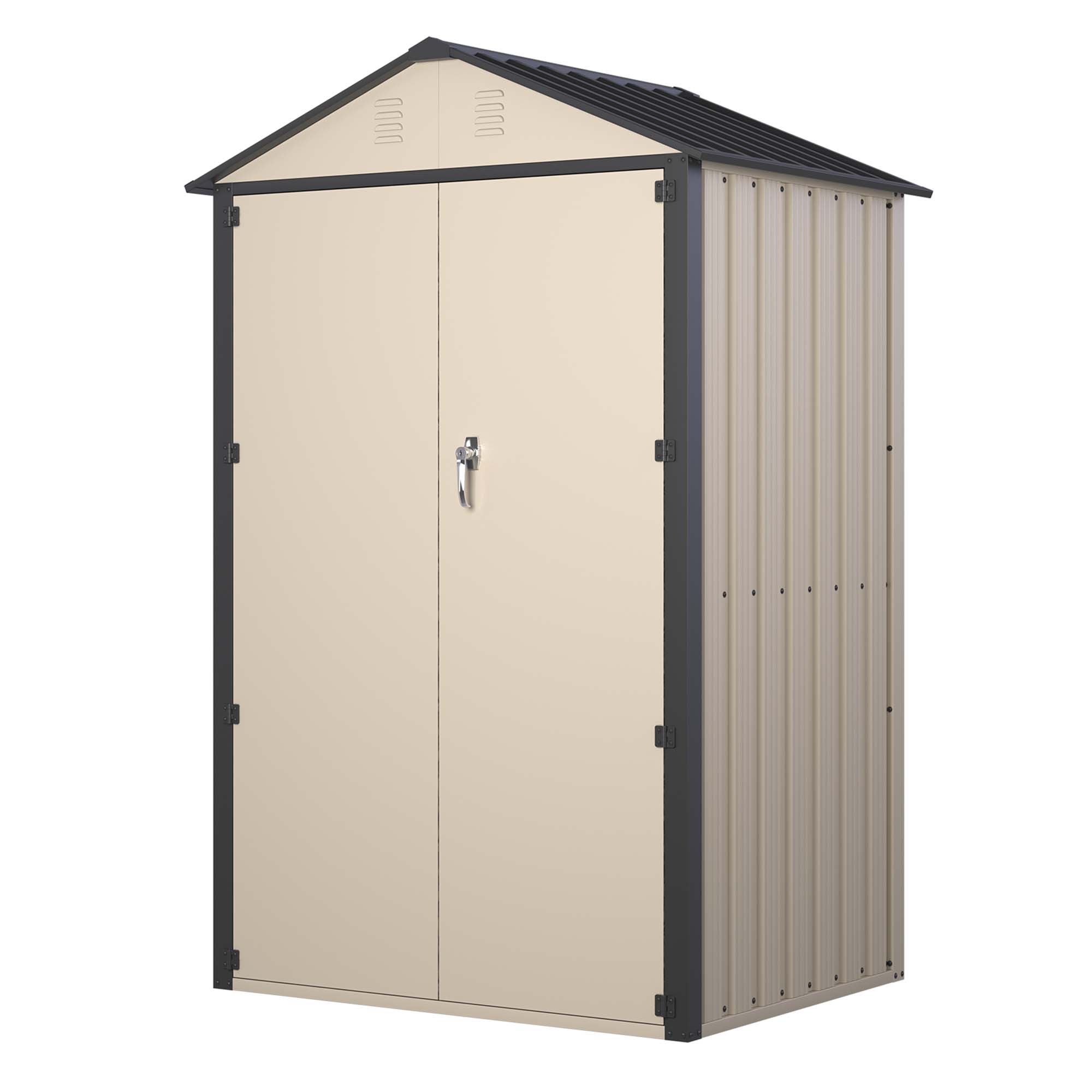 6x4 FT Outdoor Storage Shed, Steel Metal Lockable Garden Shed, Tiny House, Utility Shed, Lean-to Shed & Outdoor Storage, Waterproof Backyard Shed with Door for Bike, Tools, Lawnmower