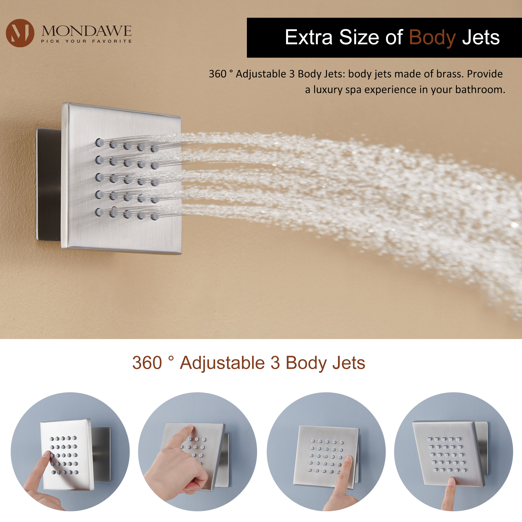 Mondawe Luxury Rain Dual Shower Heads Wall Mounted 22 in. with Digital Temperature Display 4 Spray Patterns Thermostatic and 3 Body Jets-Mondawe