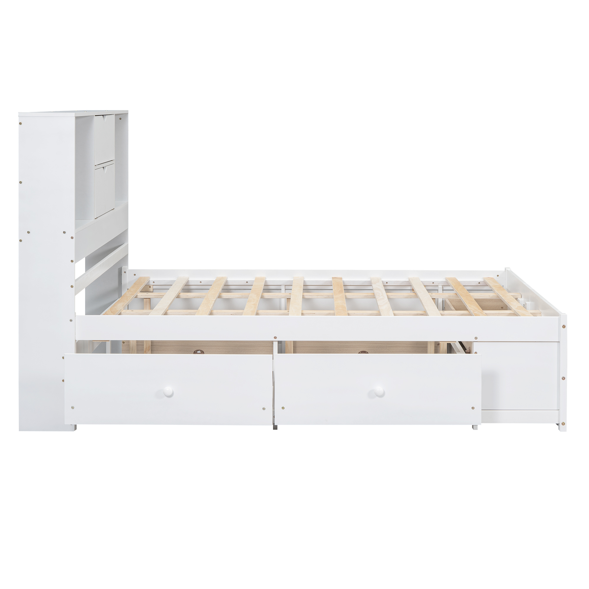 Queen/King Size Platform Bed with Storage Headboard and 8 Drawers, White/Gray