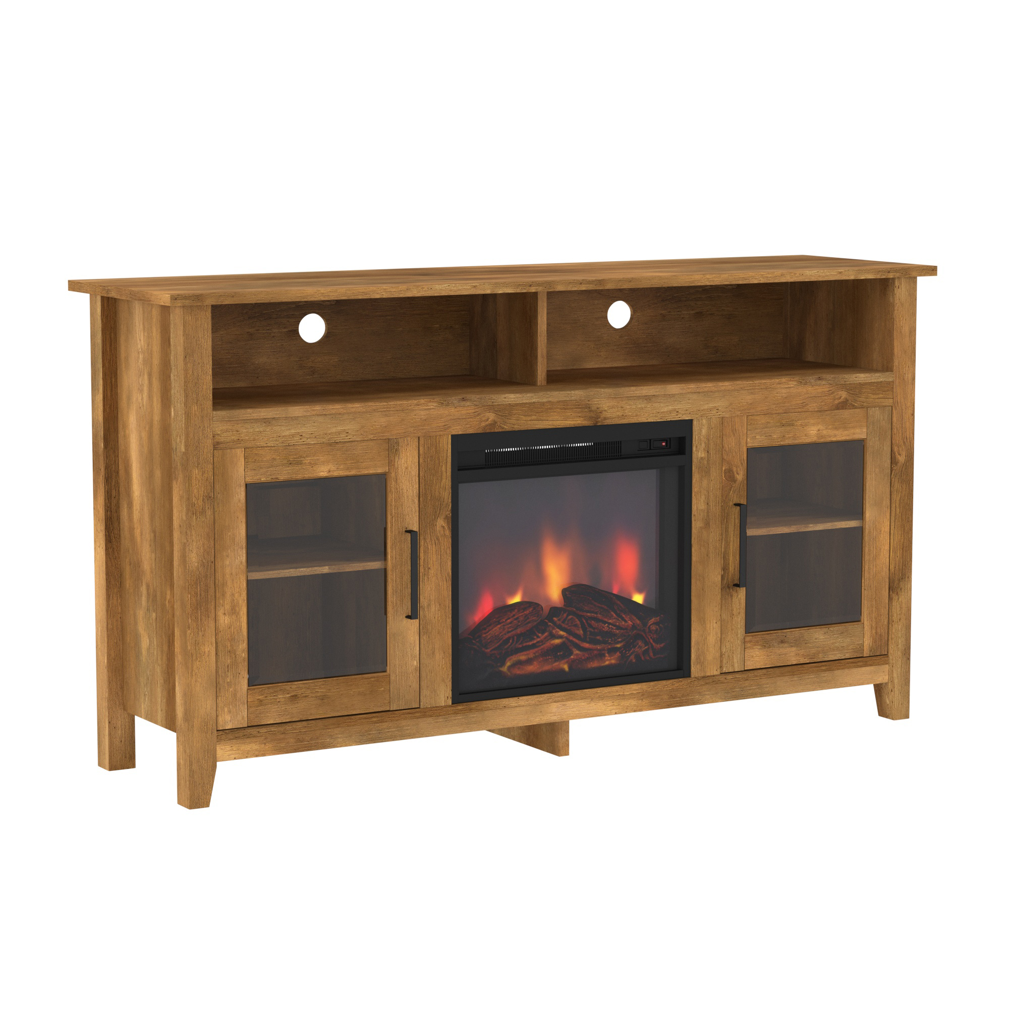 Classic Glass-Door Fireplace Tall TV Stand for TVs up to 65" - Barnwood 