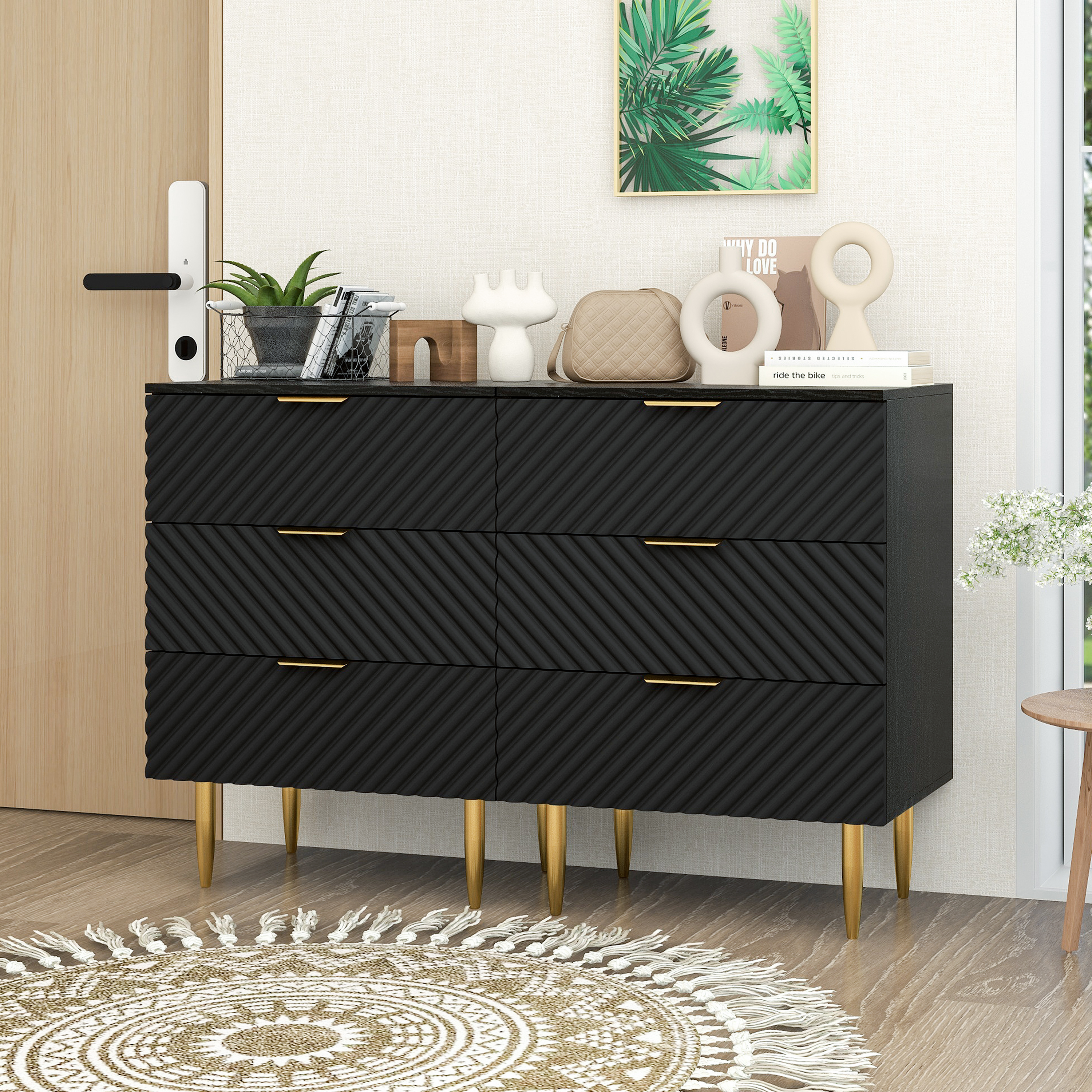 3 Drawer Cabinet, Accent Storage Cabinet, Suitable for Bedroom, Living Room, Study, Black/Blue
