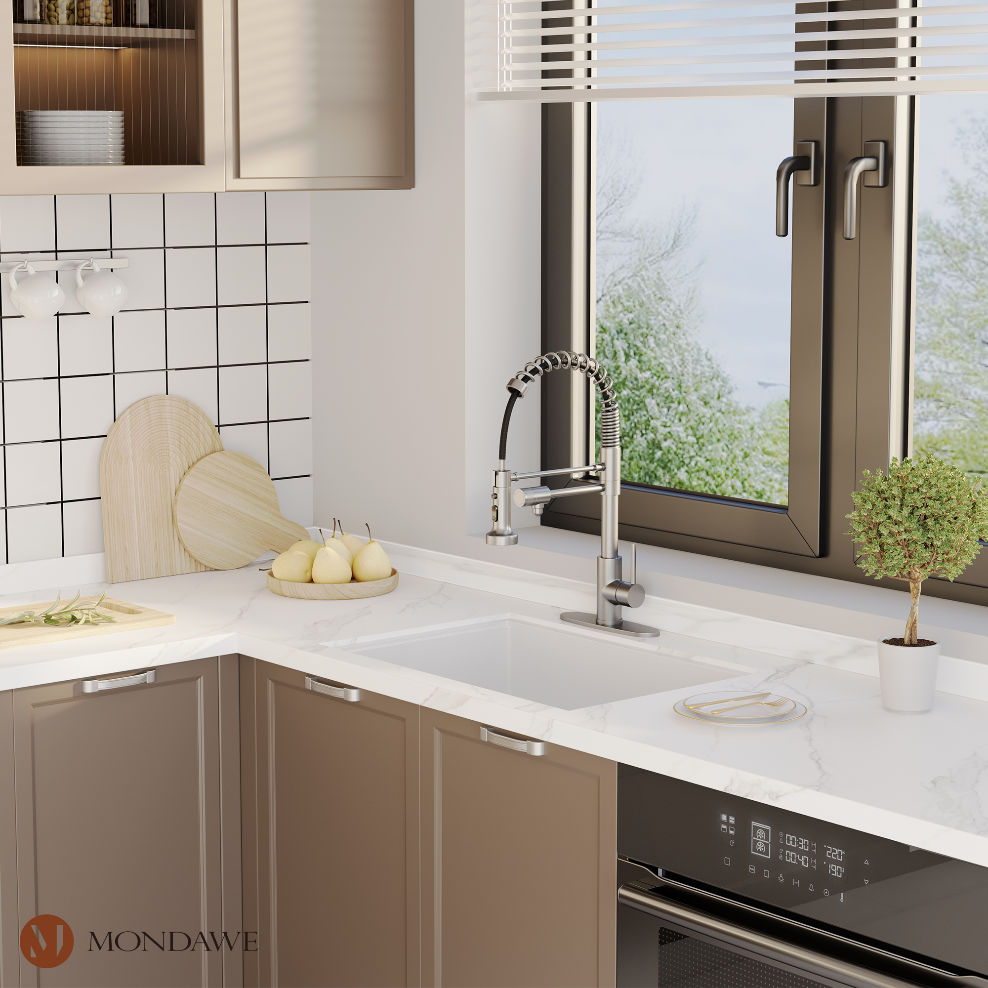 Mondawe 1.8 gpm Lead-Free Copper Brass Single Handle Pull Down Kitchen Faucet for Bar Laundry Kitchen Sink-Mondawe