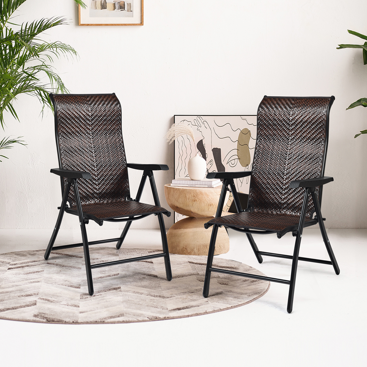 Mondawe 2 Pieces Patio Rattan Folding Reclining Chair-Mondawe
