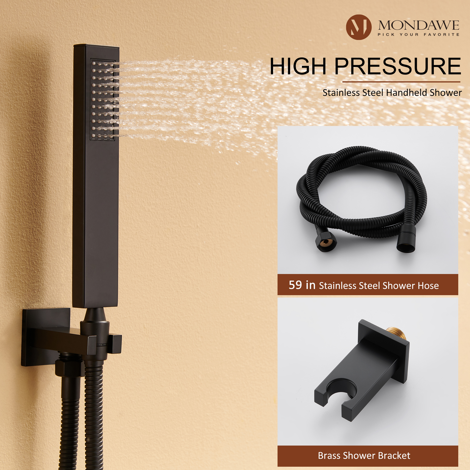 Mondawe Wall Mount Thermostatic Rain Head Shower System with Handheld Shower and Wall Body Jets-Mondawe