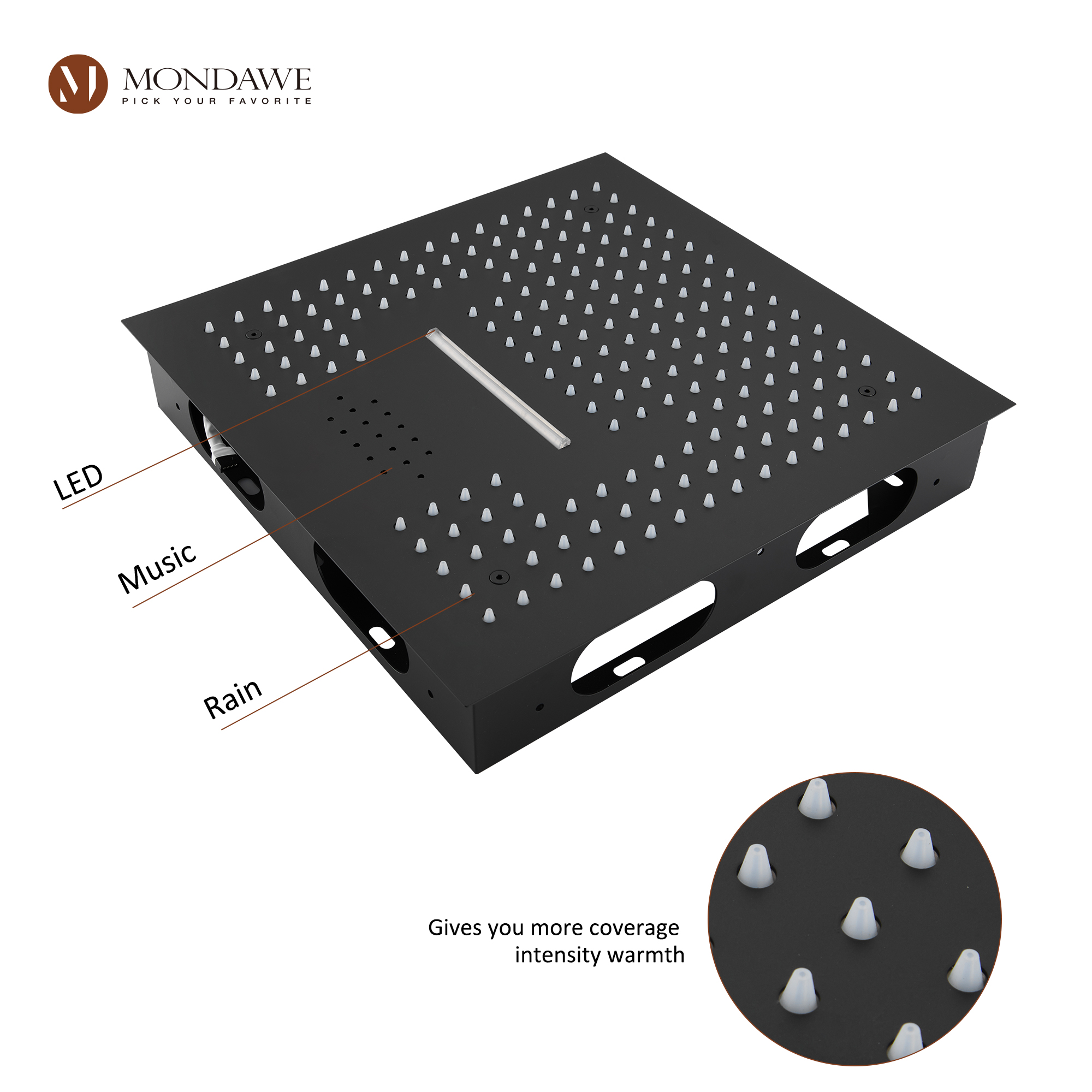 Mondawe 4-Way Shower System with LED and Music Player in Black/Nickel/Gold-Mondawe