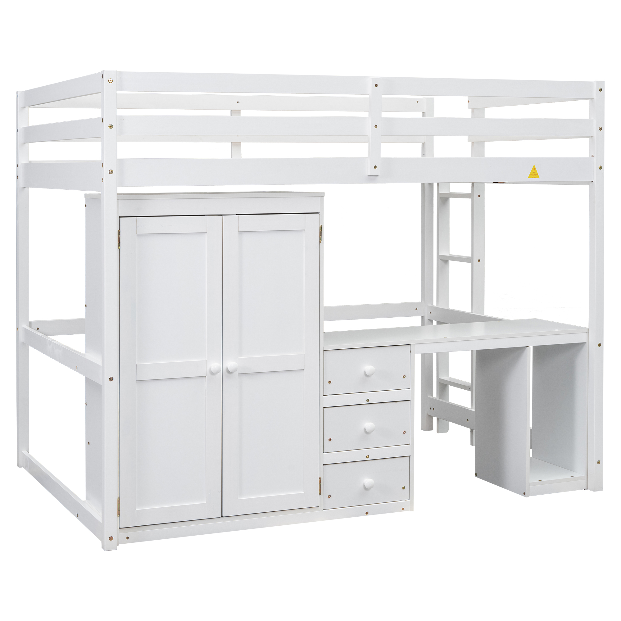 Full/Twin Size Loft Bed with Wardrobe, Desk and Storage Drawers, Gray/White