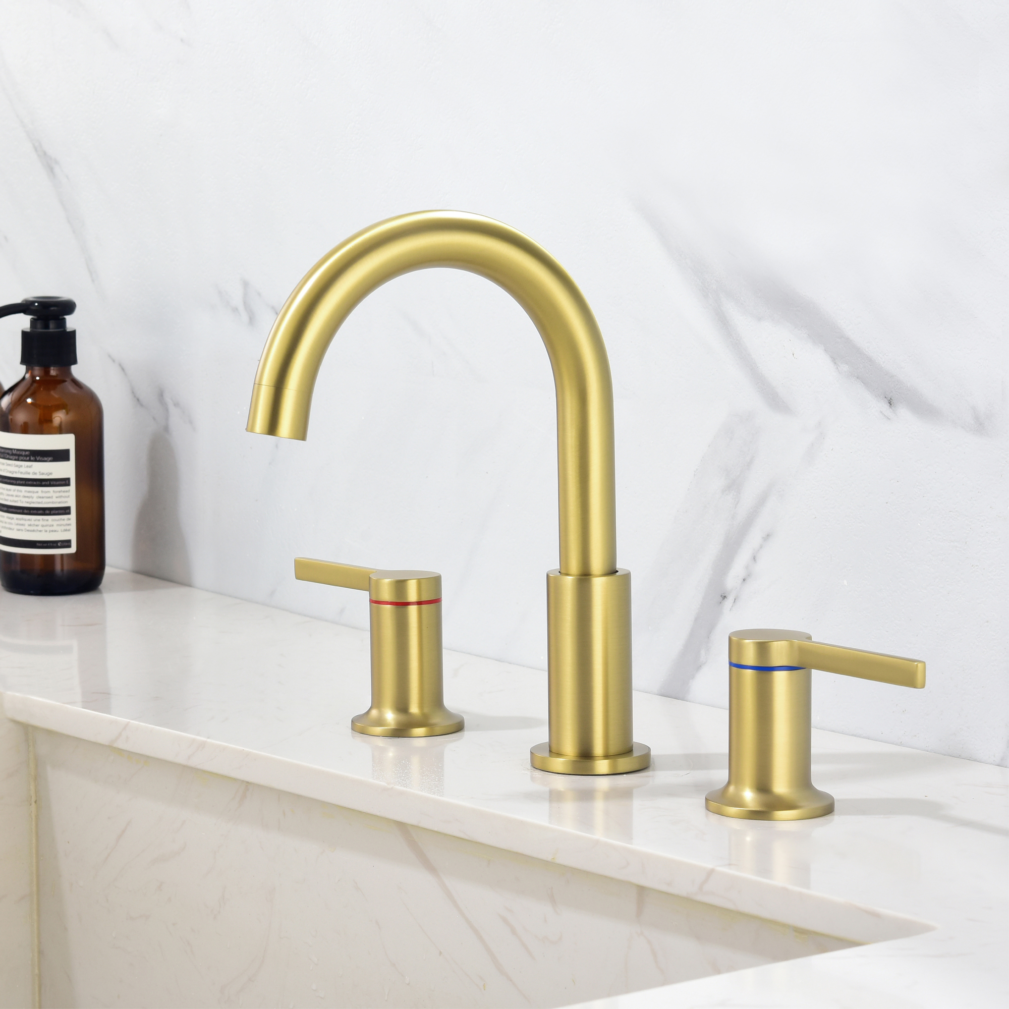 Mondawe Double Handle 8 Inch Brass 3 Hole Widespread Bathroom Sink Faucet in Black/Gold/Nickel-Mondawe