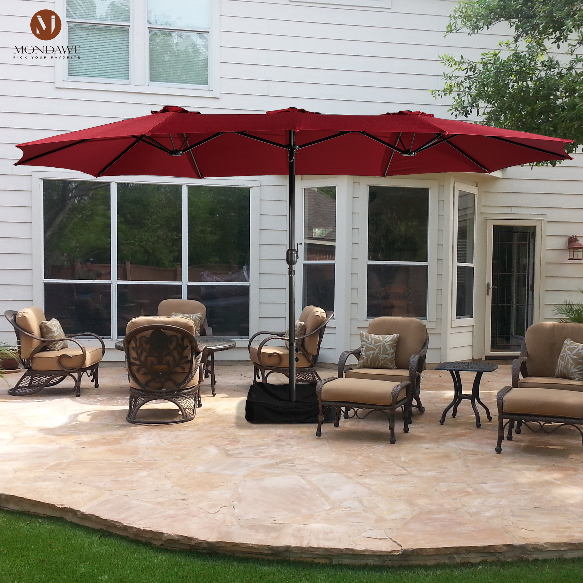 Mondawe 15ft Rectangular Patio Market Umbrella with Base-Mondawe