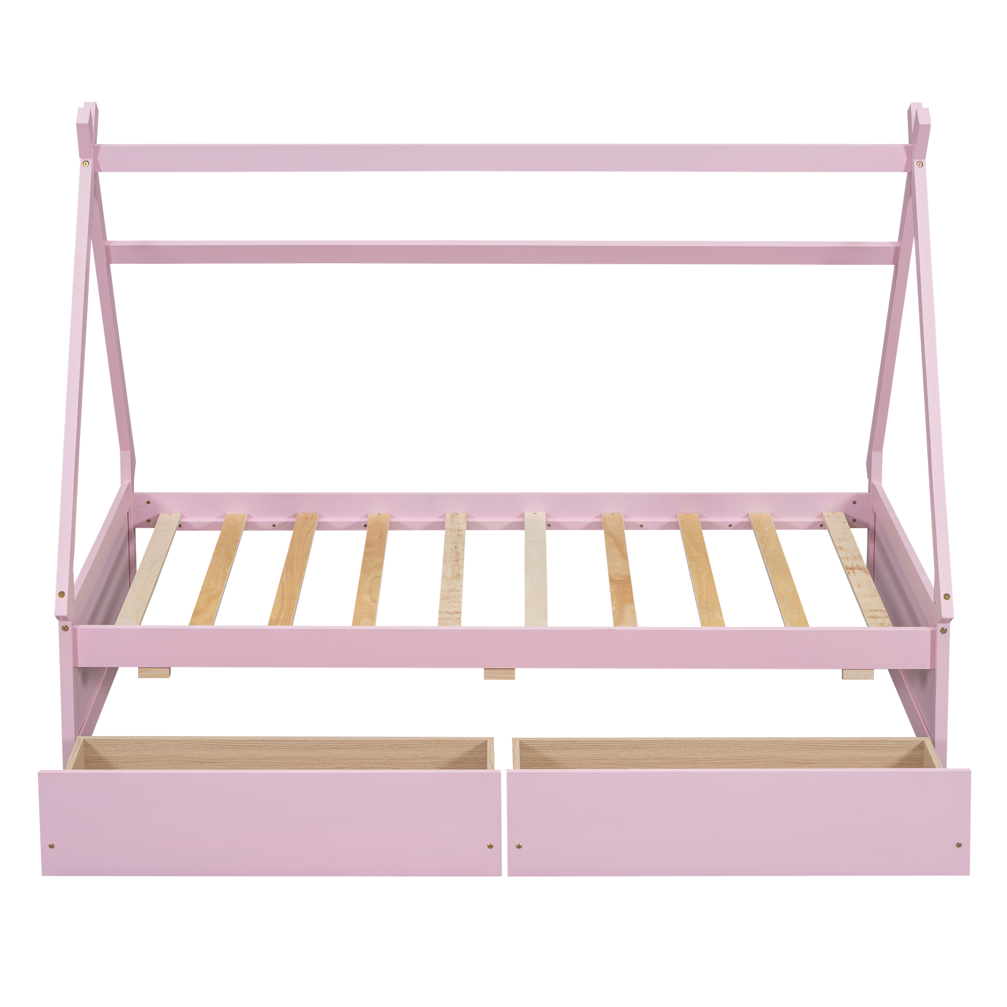Twin Size House Platform Bed with Two Drawers,Headboard and Footboard, White/Pink 