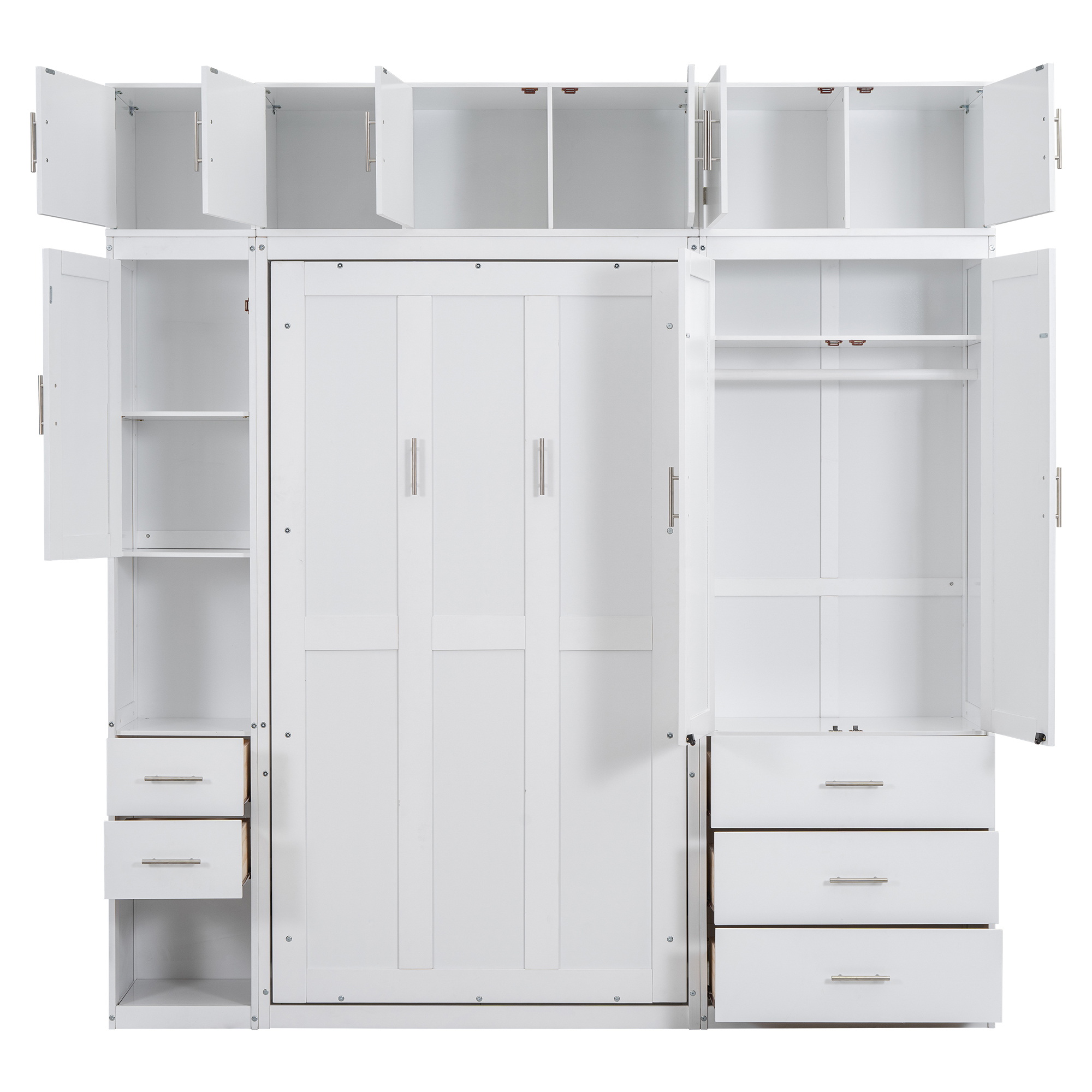 Full/Twin Size Murphy Bed with Lockers and Wardrobes, With installation video, White 