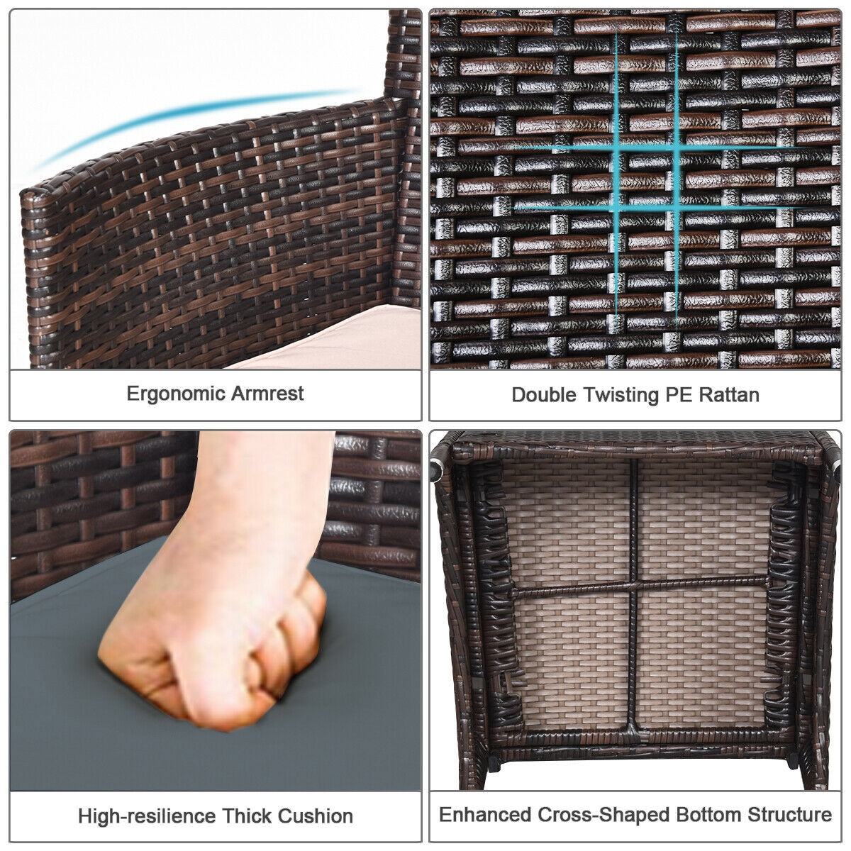 Mondawe 3 Pcs Outdoor Rattan Wicker Furniture Set-Mondawe