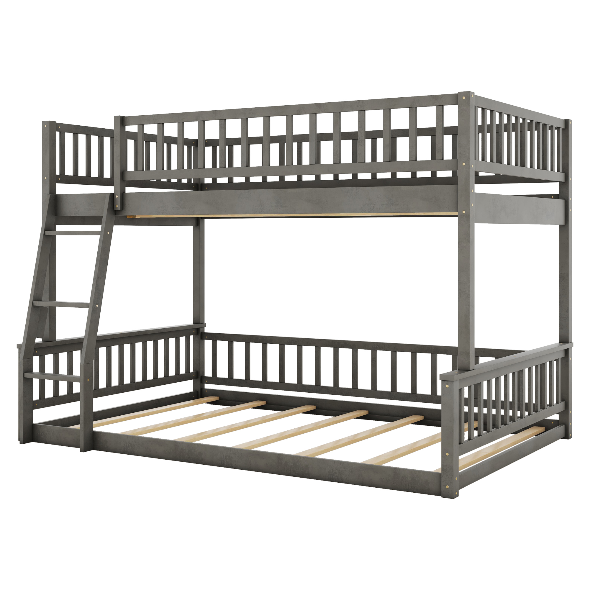 Full XL over Queen Bunk Bed with Ladder and Guardrails, Gray/Walnut