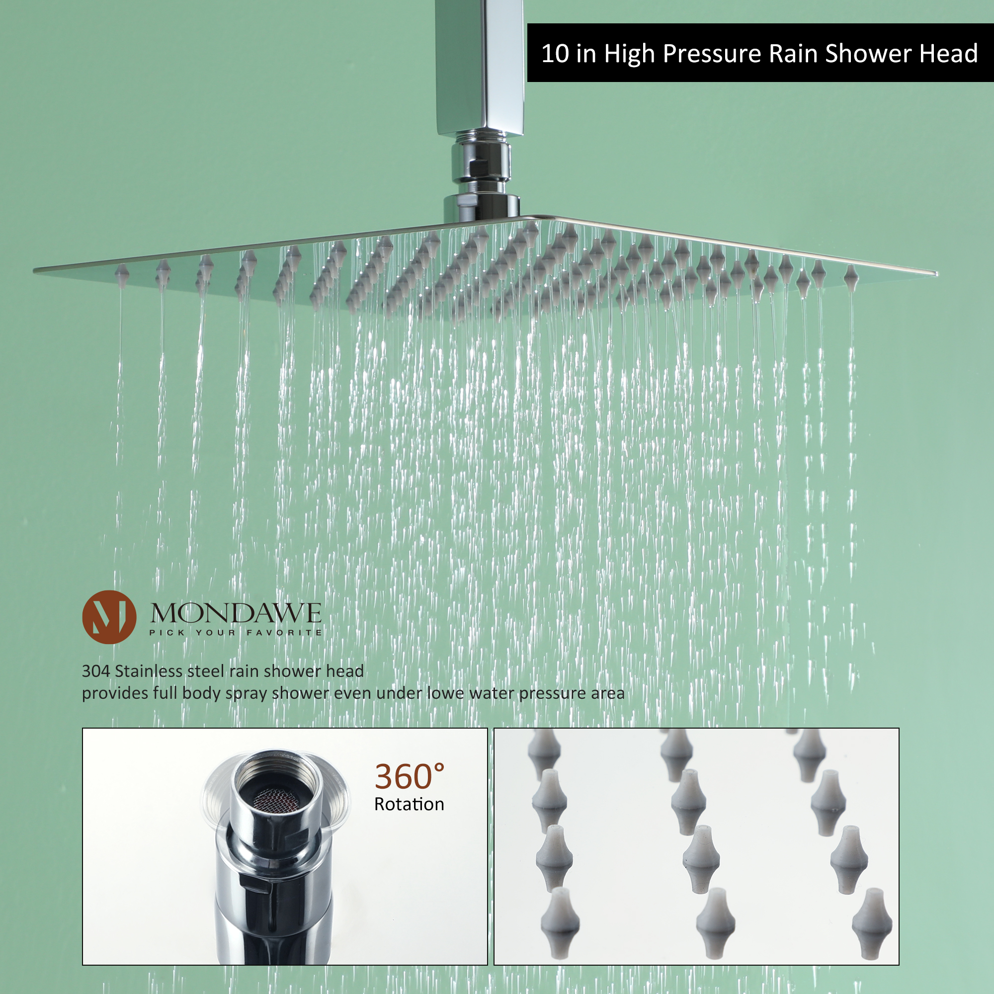 Mondawe 10 Inch Square Bathroom Shower Set(black, chrome, gold, nickel,  gun black)-Mondawe