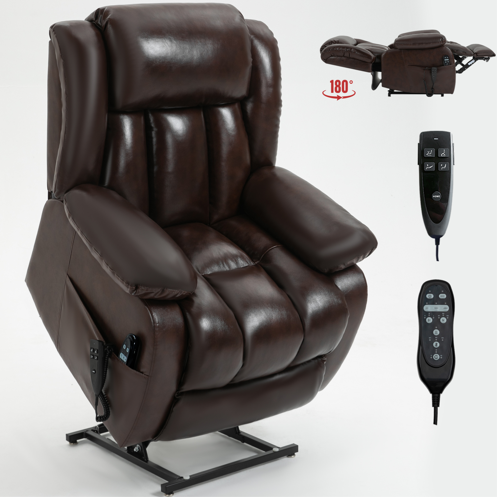 Dual Motor Infinite Position Up to 350 LBS Electric Medium size Brown/Gray/Black/Antique Brown Power Lift Recliner Chair with 8-Point Vibration Massage and Lumbar Heating