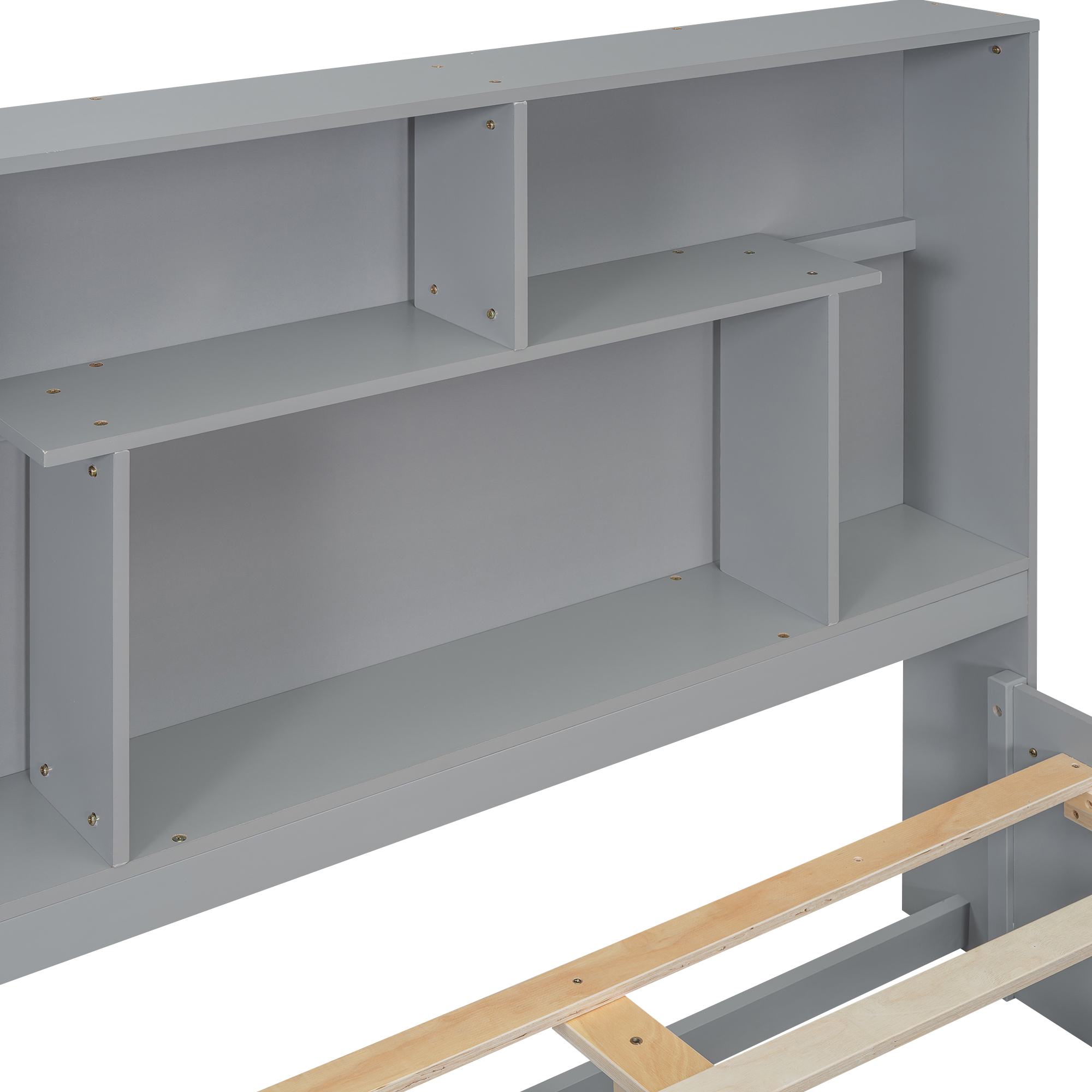 Full/Queen Size Platform Bed with Storage Headboard and 2 Drawers, Gray/White