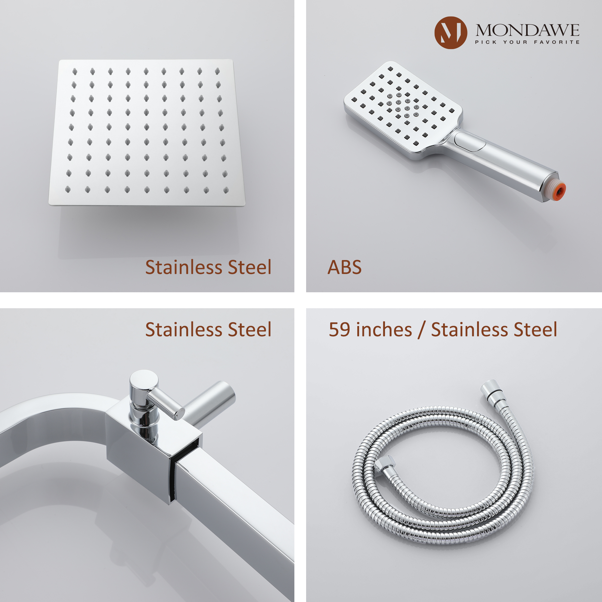 Mondawe Stainless Steel Thermostatic Shower Bar System in Black/Chrome(Square)-Mondawe