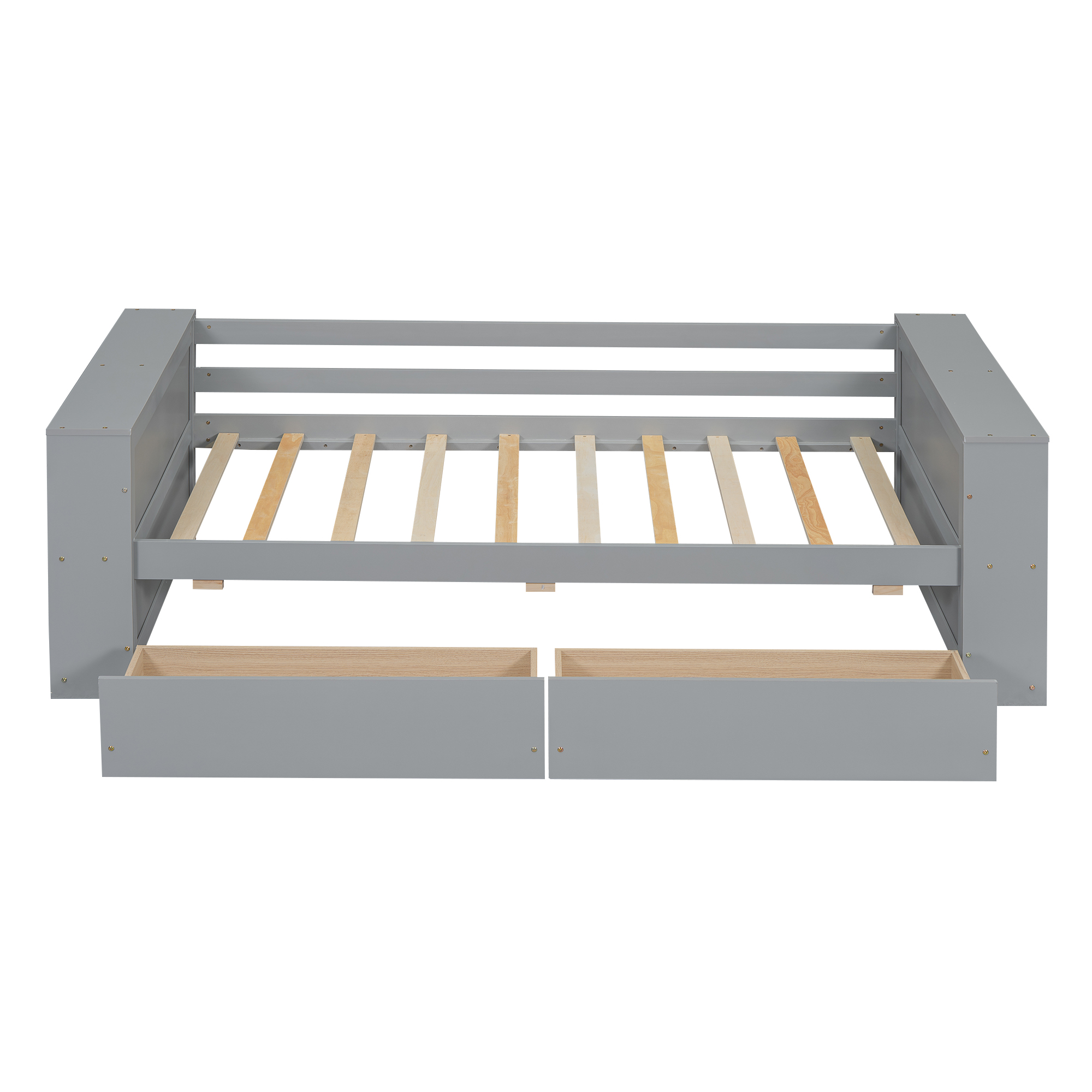 Twin Size Daybed with Shelves and Drawers, Gray/White