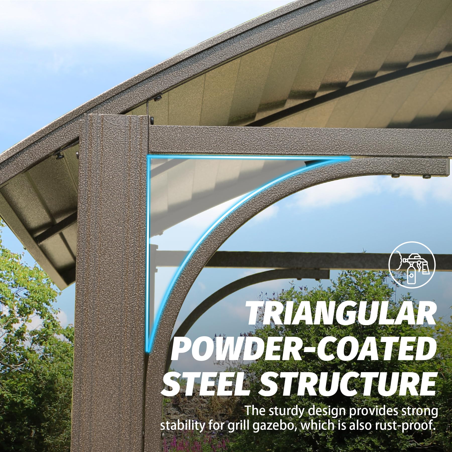 8x5FT Arc Roof, Grill Canopy for Outdoor Grill w/Double Galvanized Steel Roof and 2 Side Shelves, BBQ Gazebo Grill Tent for Patio Garden Backyard, Grey/Brown