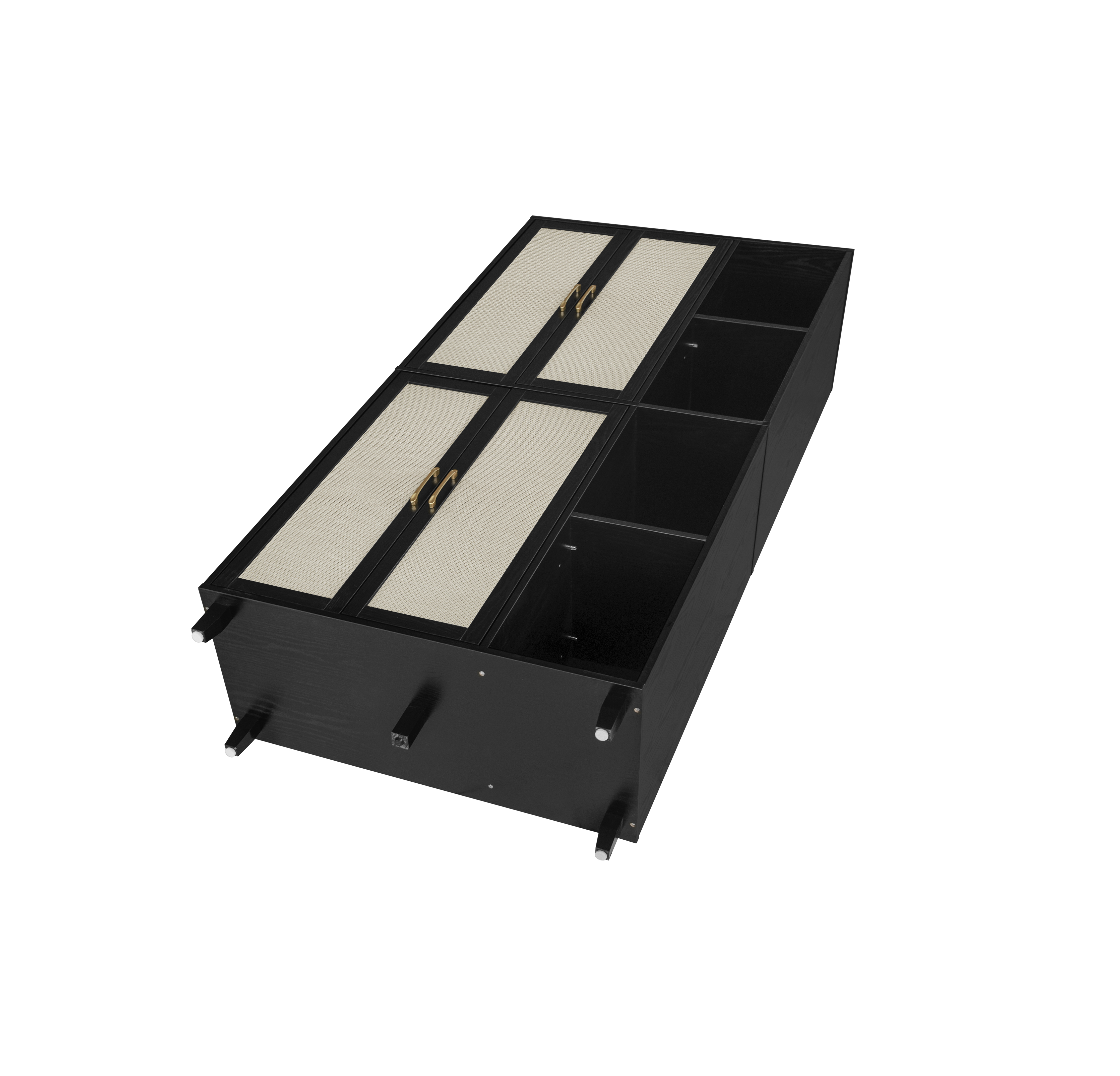 4 Door Cabinet with 4 Shelves with 4 Adjustable Inner Shelves, Storage Cabinet,  Black / Natural 