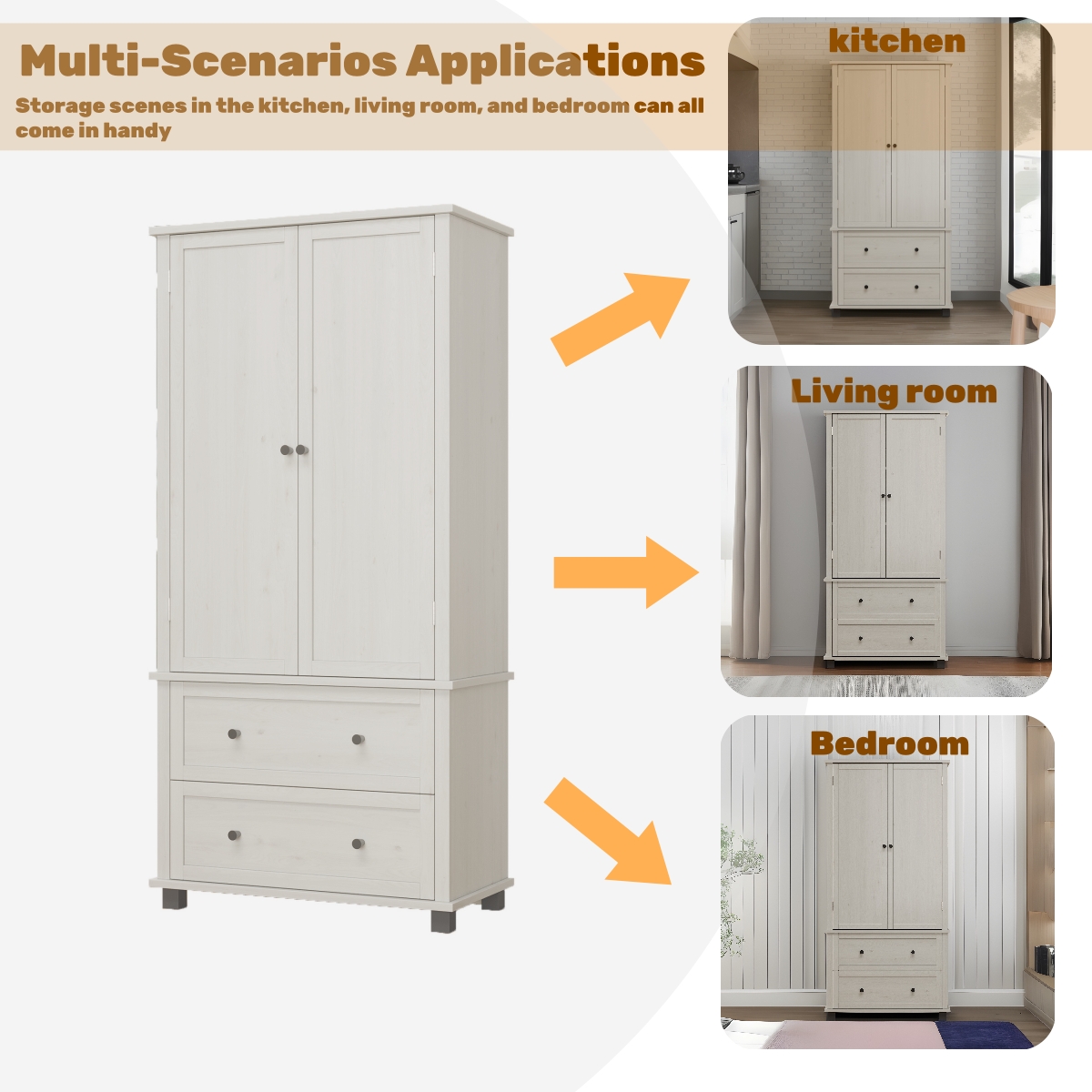 70" Tall Kitchen Pantry Storage Cabinet with 2 Drawers and 3 Shelves, Minimalist Wood Large Storage Cabinet for Kitchen, Dining Room, Living Room, Bathroom (Antique White) 