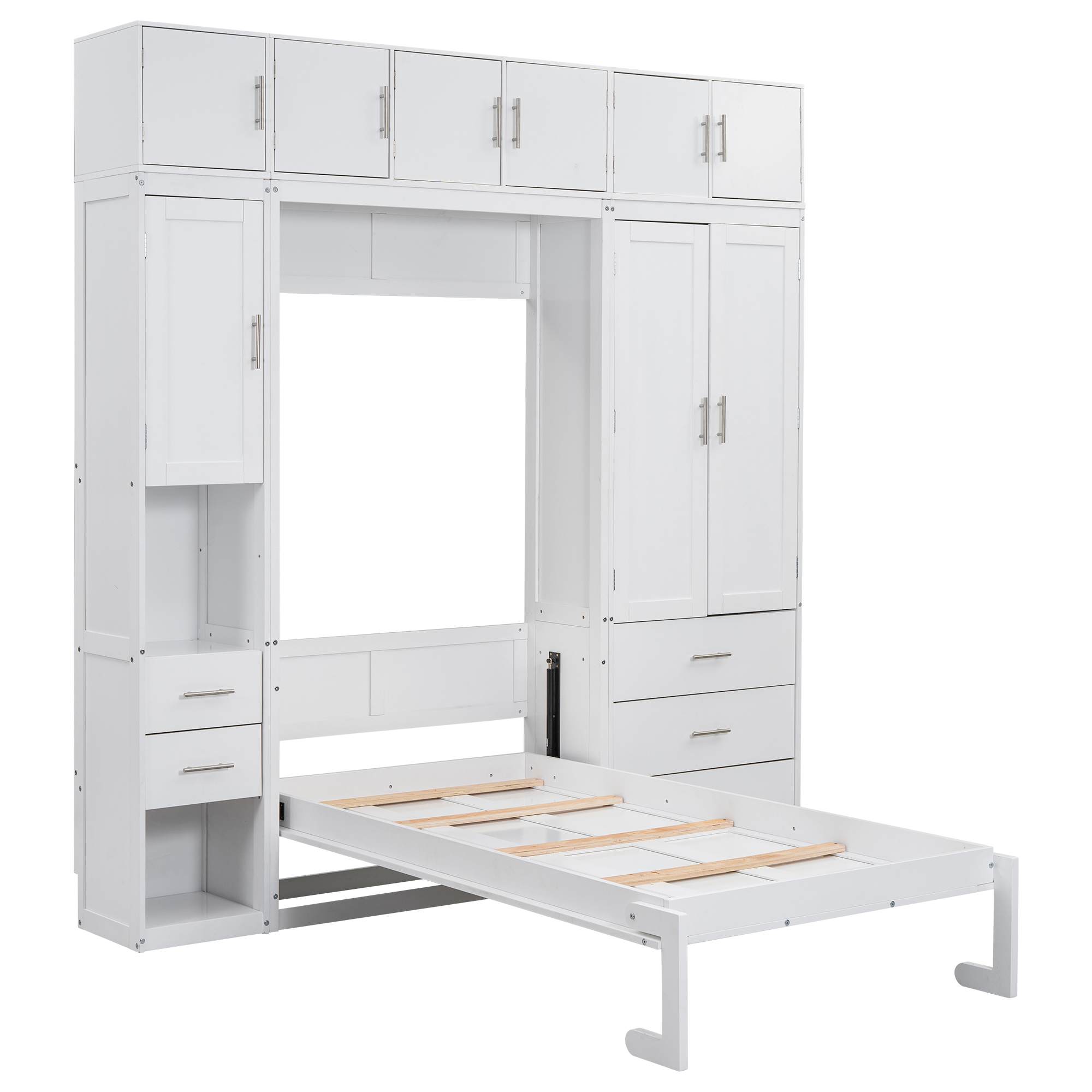Full/Twin Size Murphy Bed with Lockers and Wardrobes, With installation video, White 