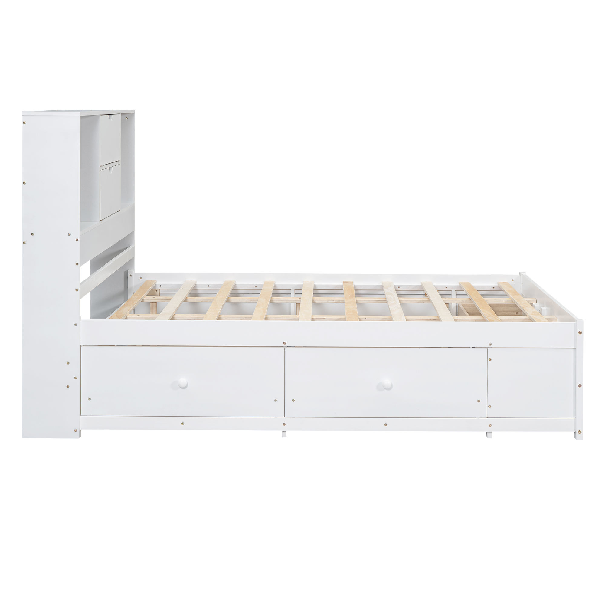 Queen/King Size Platform Bed with Storage Headboard and 8 Drawers, White/Gray