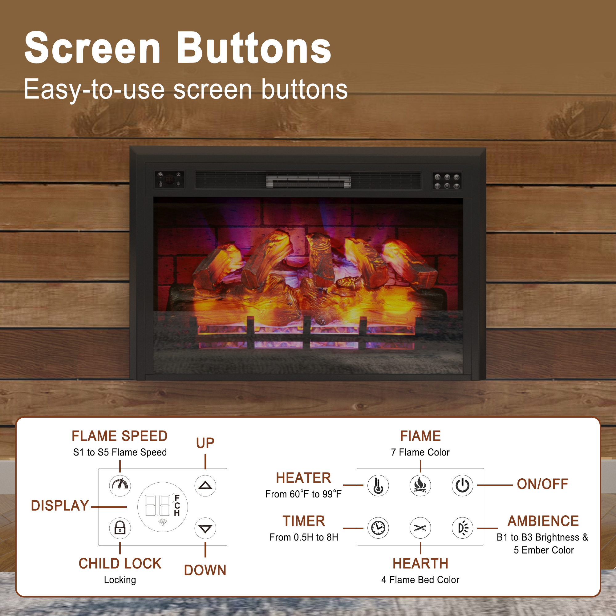 Mondawe 35 in. 5120 BTU Recessed Electric Fireplace with Remote Control & Double Overheat Protection-Mondawe