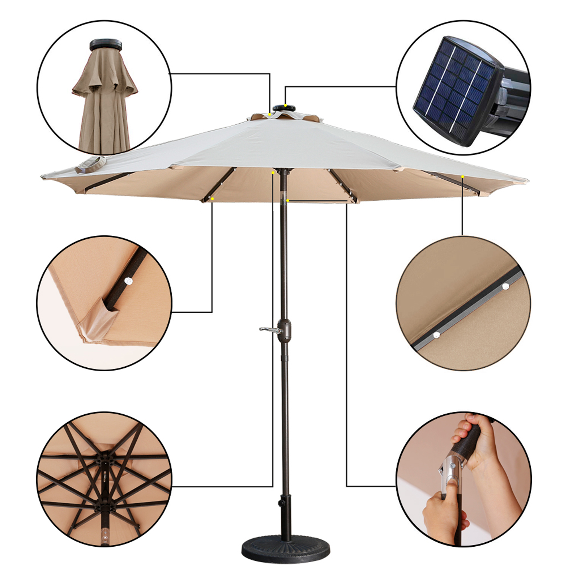 Mondawe 9 Ft 32 LED Round Solar Patio Market Umbrella-Mondawe